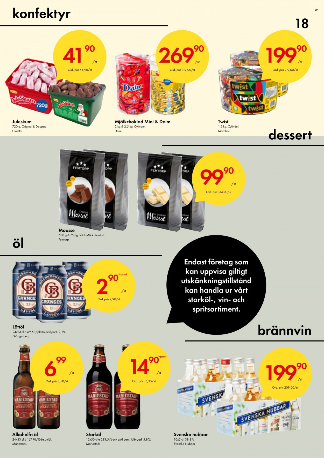 thumbnail - Axfood Snabbgross reklamblad - 15/11 2021 - 26/12 2021 - varor från reklamblad - mariestads, starköl, öl, mjölkchoklad, choklad, vin. Sida 18.