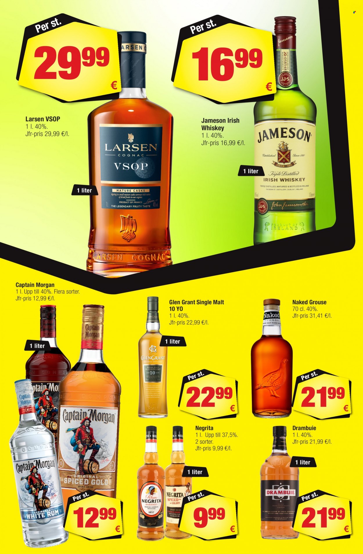 thumbnail - Calle reklamblad - 10/11 2021 - 4/1 2022 - varor från reklamblad - drink, whisky, Captain Morgan, cognac, Drambuie, liqueur, rum, scotch whisky, Irish Whiskey, Jameson. Sida 10.