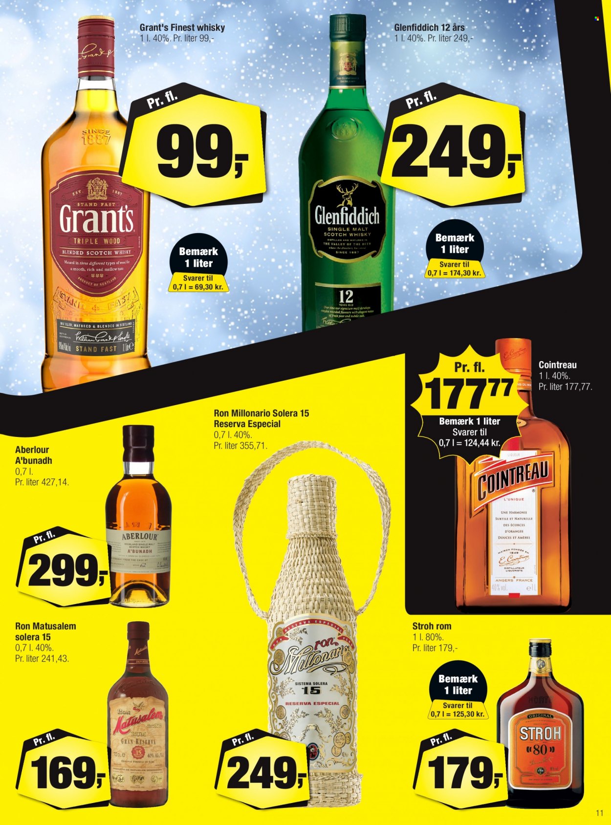 thumbnail - Calle reklamblad - 10/11 2021 - 23/11 2021 - varor från reklamblad - whisky, Blended Scotch Whisky, cointreau, Grant‘s, liqueur, rum, scotch whisky, Stroh, Glenfiddich. Sida 15.