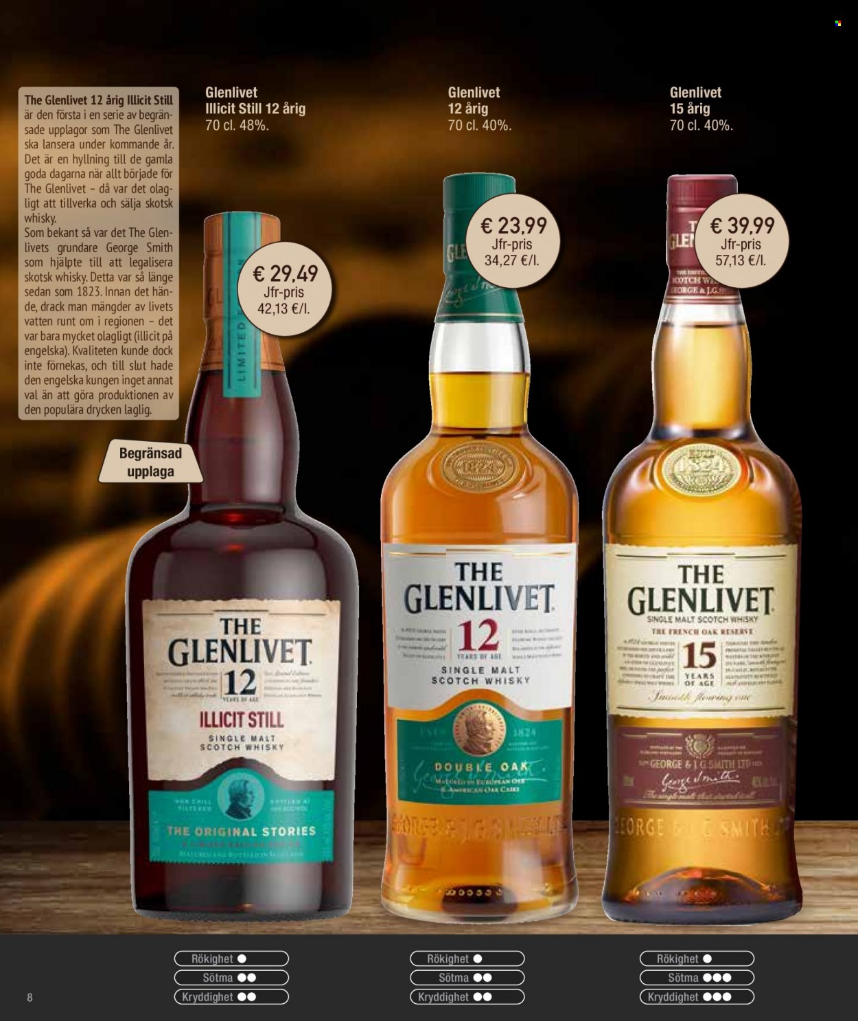 thumbnail - Calle reklamblad - 28/4 2021 - 31/12 2021 - varor från reklamblad - whisky, Glenlivet. Sida 8.