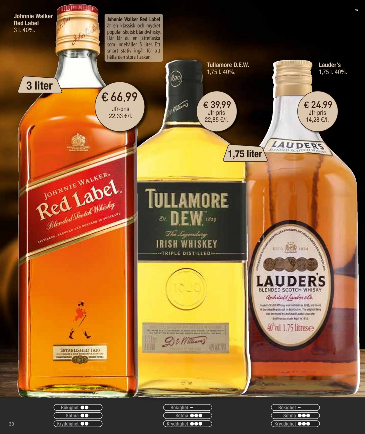 thumbnail - Calle reklamblad - 28/4 2021 - 31/12 2021 - varor från reklamblad - whisky, Blended Scotch Whisky, scotch whisky, Johnnie Walker, Irish Whiskey. Sida 30.
