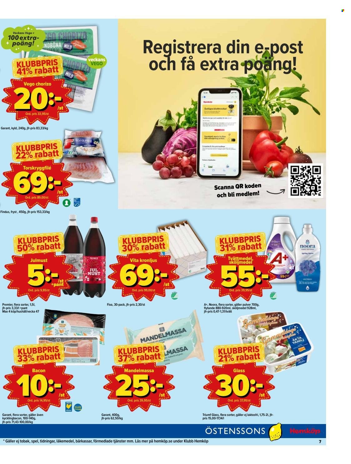 thumbnail - Östenssons reklamblad - 22/11 2021 - 28/11 2021 - varor från reklamblad - chorizo, mandelmassa, Julmust, tvättmedel, kronljus. Sida 7.