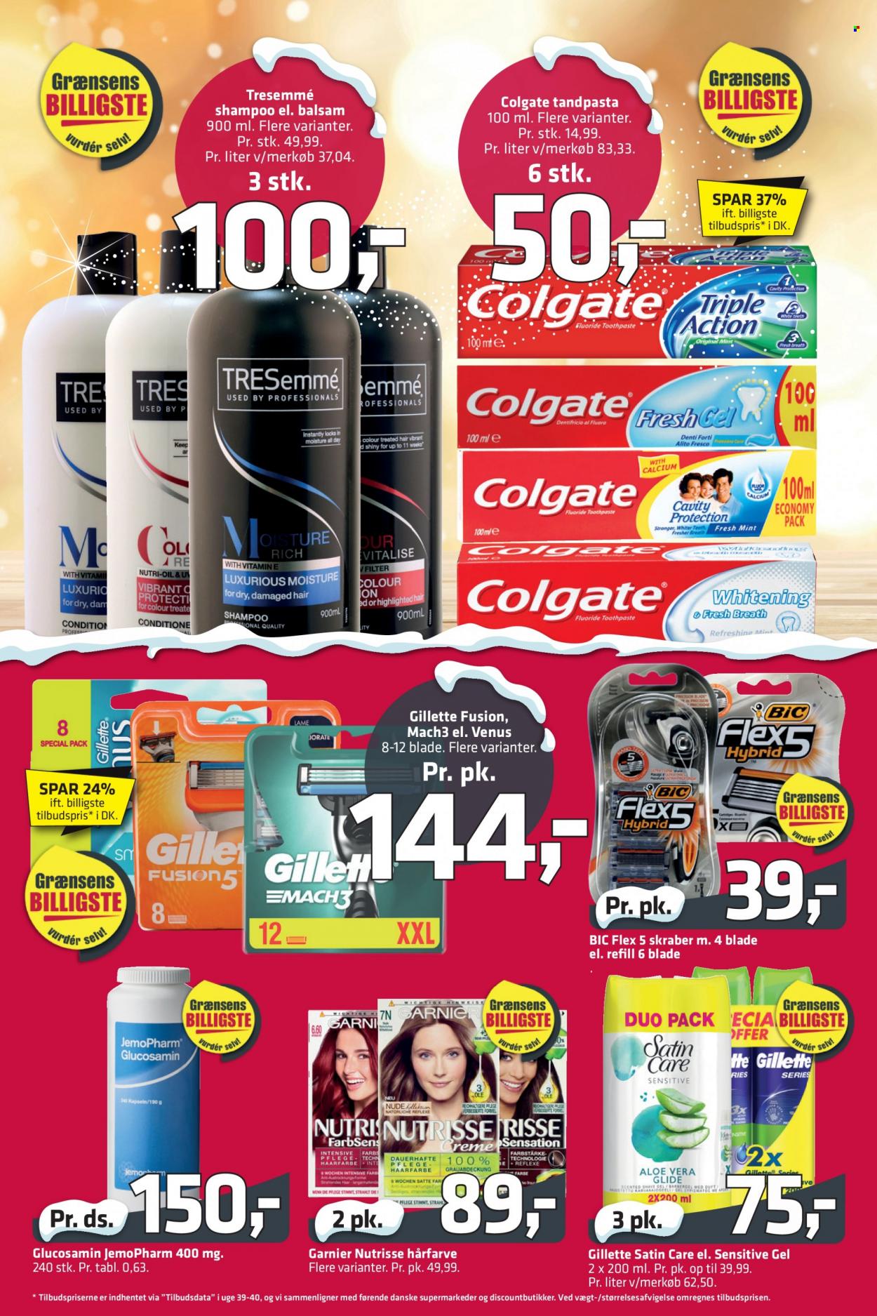 thumbnail - Fleggaard reklamblad - 24/11 2021 - 14/12 2021 - varor från reklamblad - shampoo, Colgate, balsam, Garnier, TRESemmé, mach3, Satin Care, Gillette, glucosamin, jemopharm. Sida 50.