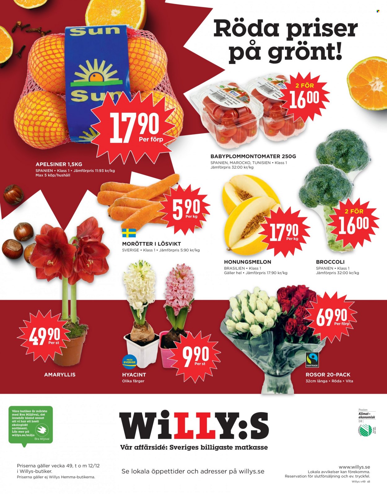 thumbnail - Willys reklamblad - 6/12 2021 - 12/12 2021 - varor från reklamblad - apelsiner, broccoli, morötter. Sida 8.
