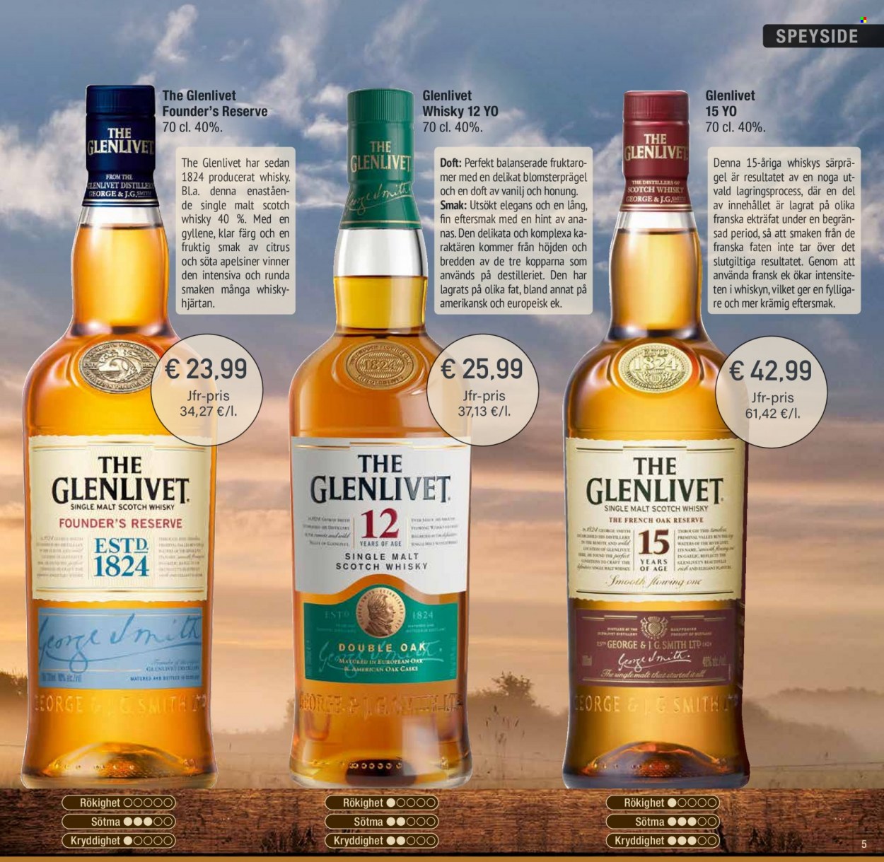 thumbnail - Calle reklamblad - 23/3 2022 - 31/12 2022 - varor från reklamblad - whisky, scotch whisky, Glenlivet. Sida 5.