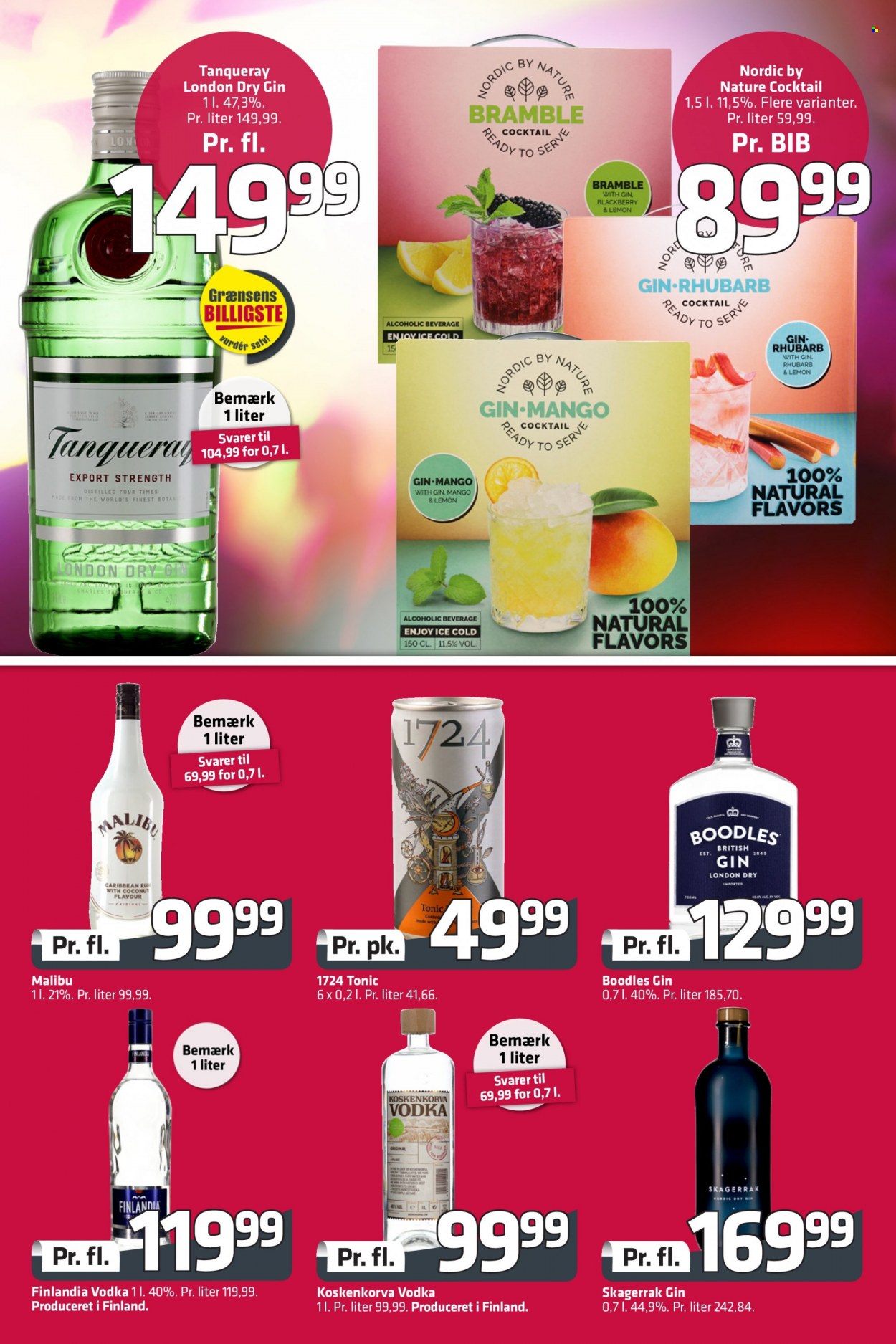 thumbnail - Fleggaard reklamblad - 4/5 2022 - 24/5 2022 - varor från reklamblad - mango, Finlandia Vodka, London dry gin, Malibu, Vodka, gin, Koskenkorva. Sida 39.