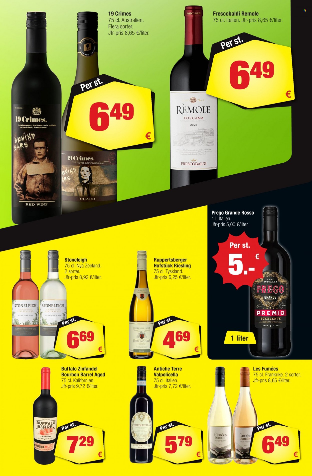 thumbnail - Calle reklamblad - 29/6 2022 - 19/7 2022 - varor från reklamblad - Pinot Noir, Riesling, Sauvignon Blanc, Valpolicella, Zinfandel, vin, whisky, bourbon, Via. Sida 15.