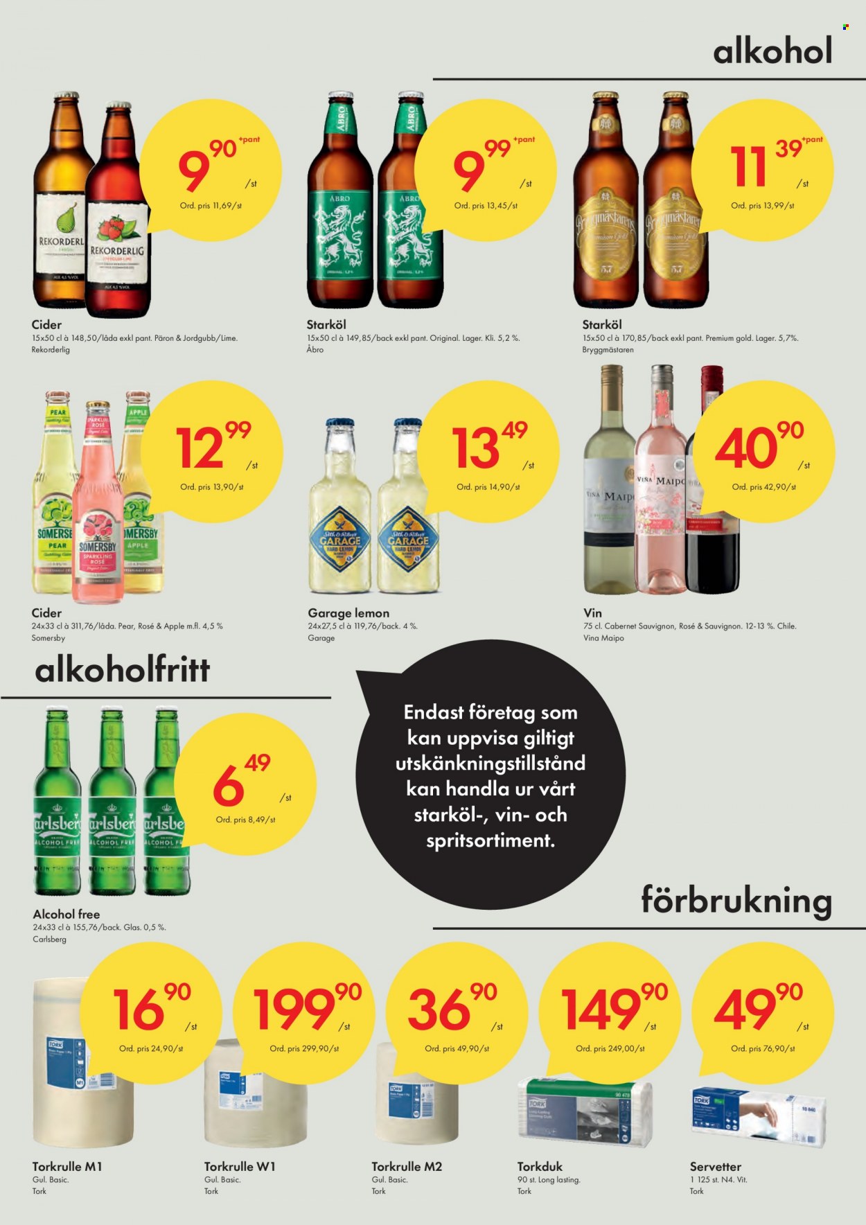 thumbnail - Axfood Snabbgross reklamblad - 4/7 2022 - 17/7 2022 - varor från reklamblad - Carlsberg, starköl, Åbro, Somersby, Cabernet Sauvignon, vin, cider, servetter. Sida 11.