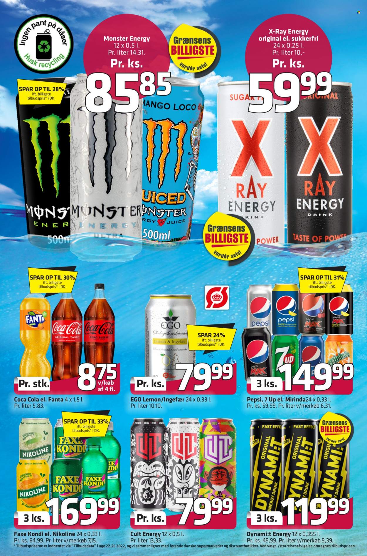 thumbnail - Fleggaard reklamblad - 10/8 2022 - 23/8 2022 - varor från reklamblad - Fanta, Coca-Cola, Pepsi, 7UP, Monster Energy, Via. Sida 16.