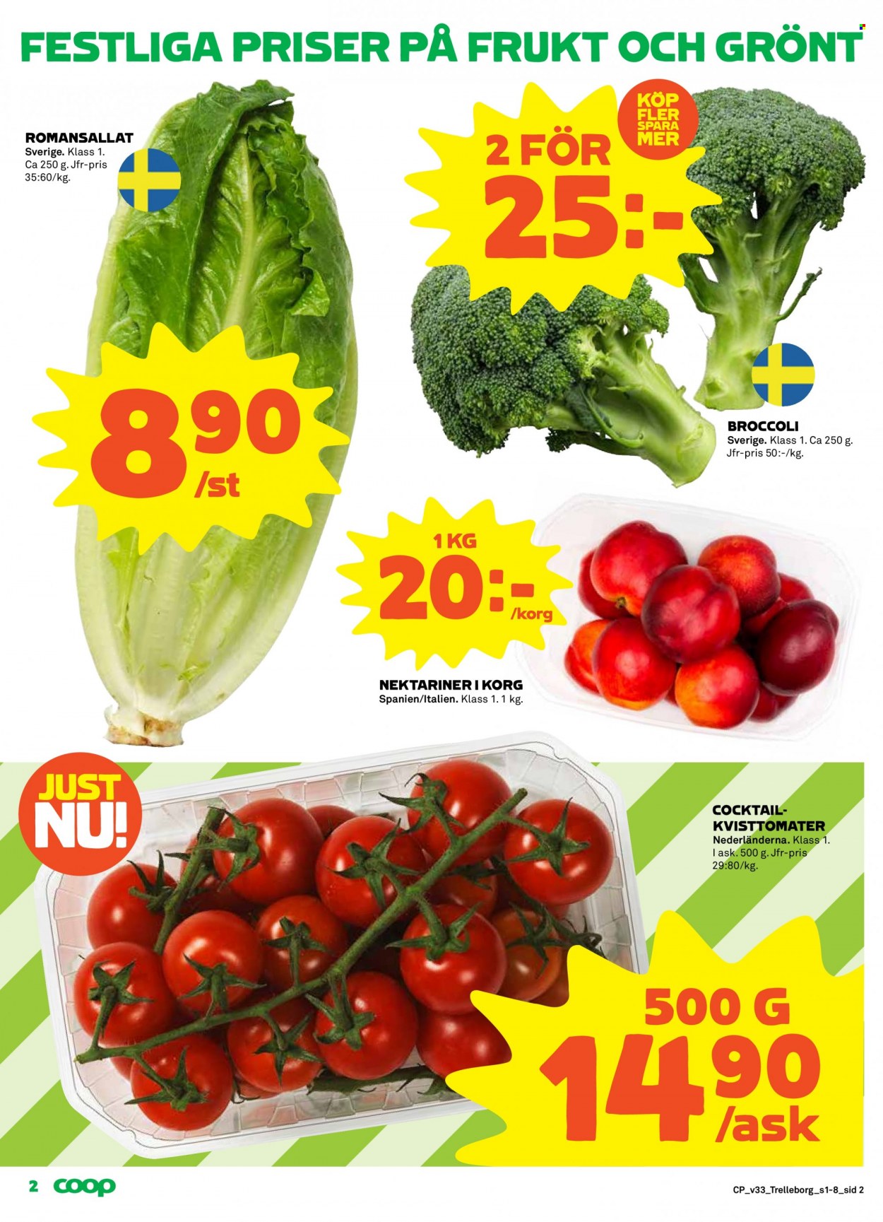 thumbnail - Stora Coop reklamblad - 15/8 2022 - 21/8 2022 - varor från reklamblad - nektariner, broccoli. Sida 2.