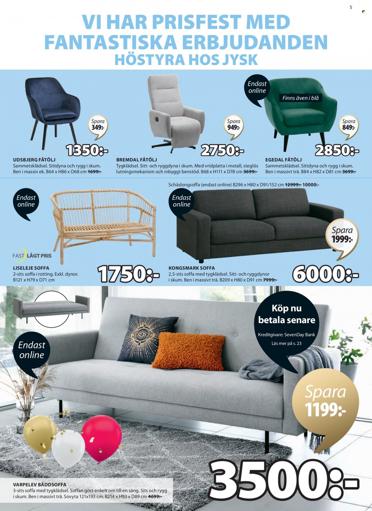 thumbnail - JYSK reklamblad - 19/9 2022 - 2/10 2022 - varor från reklamblad - fåtölj, 2-sits soffa, 3-sits soffa, soffa, bänk, bäddsoffa. Sida 5.