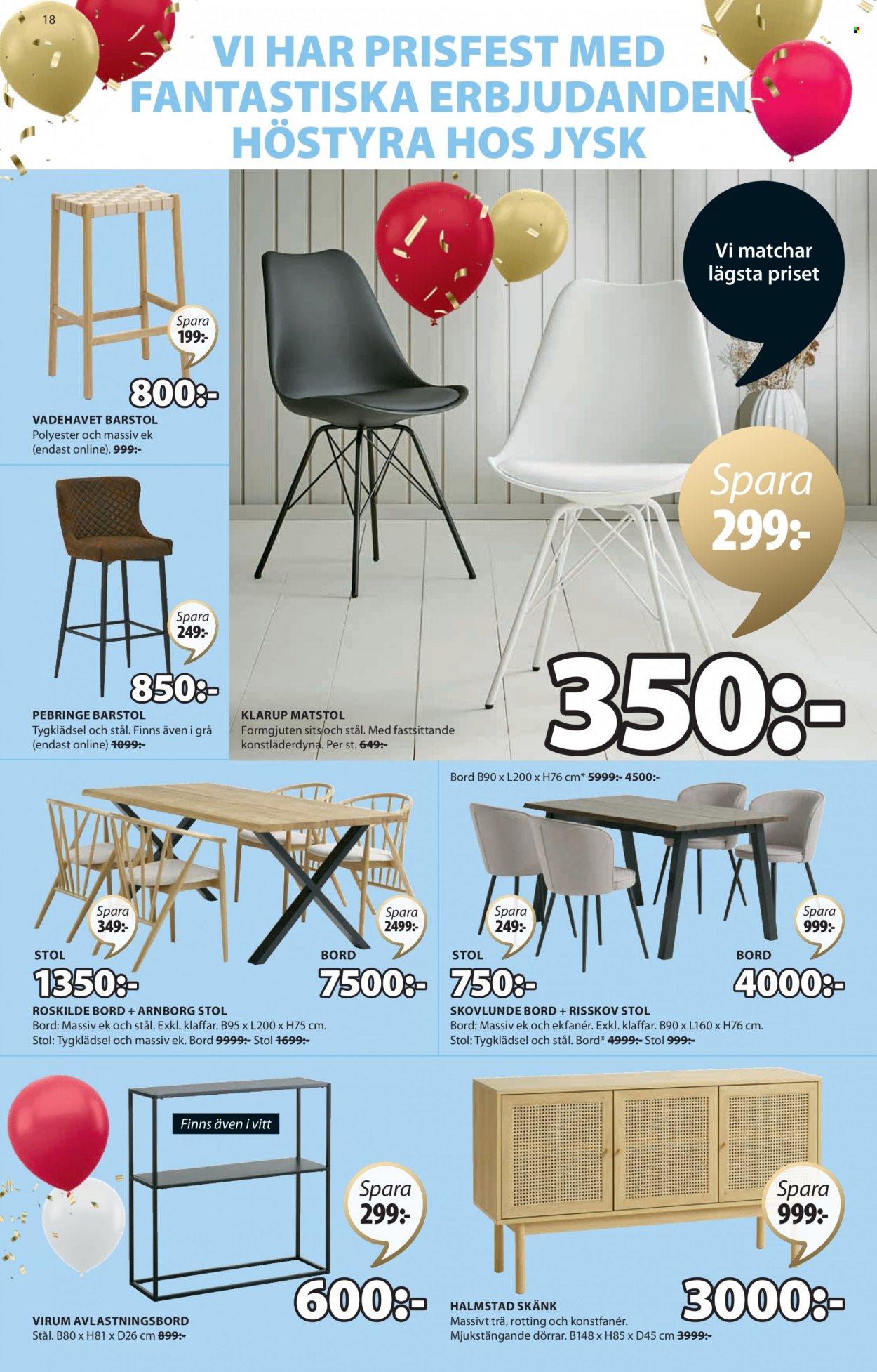 thumbnail - JYSK reklamblad - 26/9 2022 - 9/10 2022 - varor från reklamblad - bord, matbord, stol, matstol, avlastningsbord. Sida 18.