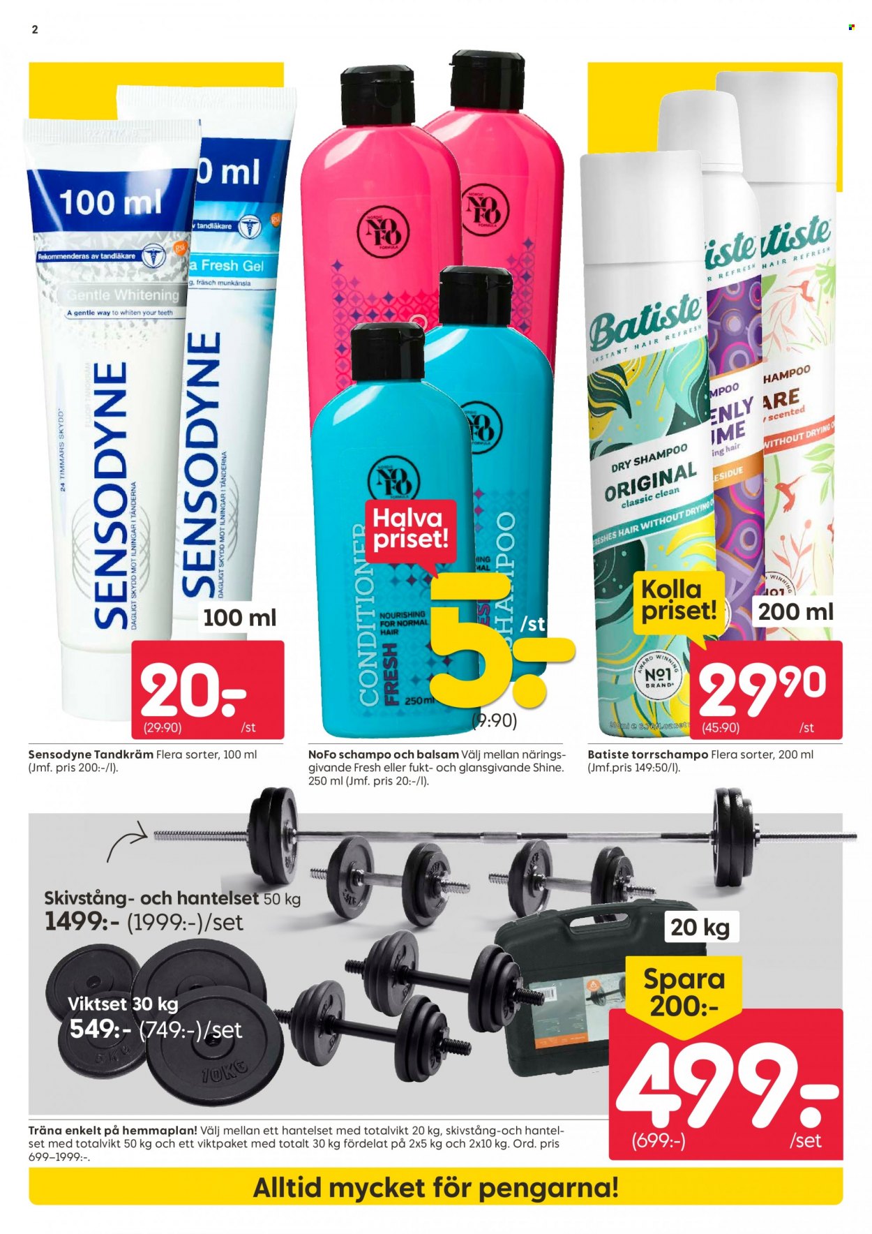 thumbnail - Rusta reklamblad - 28/9 2022 - 4/10 2022 - varor från reklamblad - shampoo, schampo, Sensodyne, tandkräm, balsam, torrshampoo, hantelset. Sida 2.