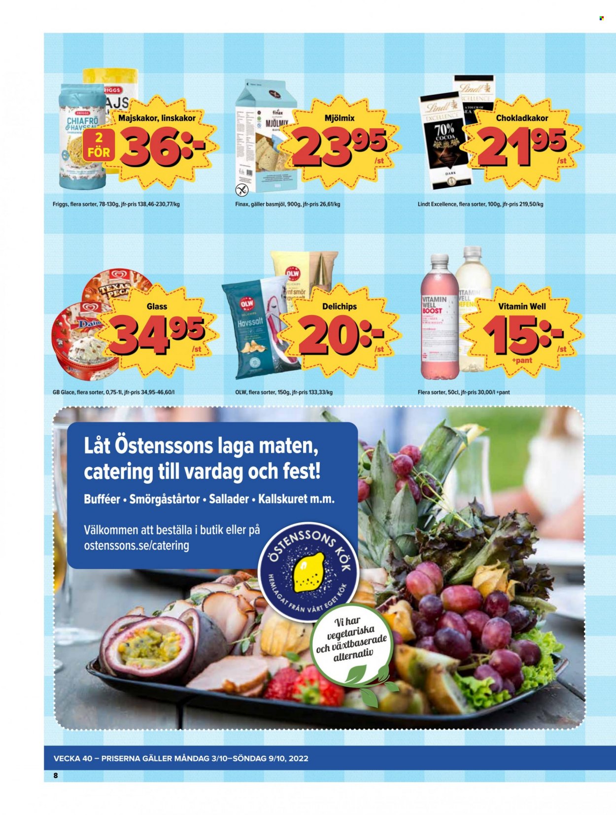 thumbnail - Östenssons reklamblad - 3/10 2022 - 9/10 2022 - varor från reklamblad - smör, Lindt, chokladkakor, OLW. Sida 8.