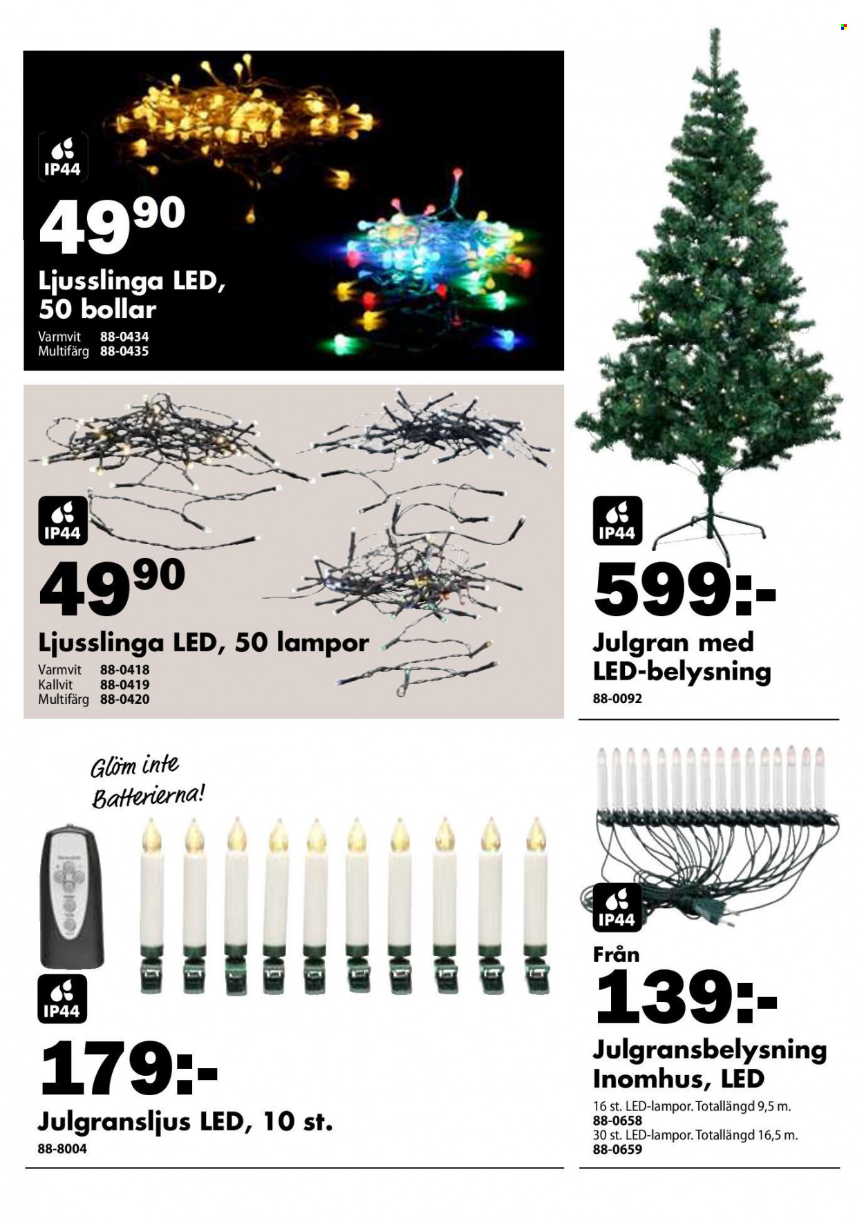 thumbnail - Biltema reklamblad - varor från reklamblad - julgransljus, julgran, lampa, ljusslinga, julgransbelysning. Sida 7.