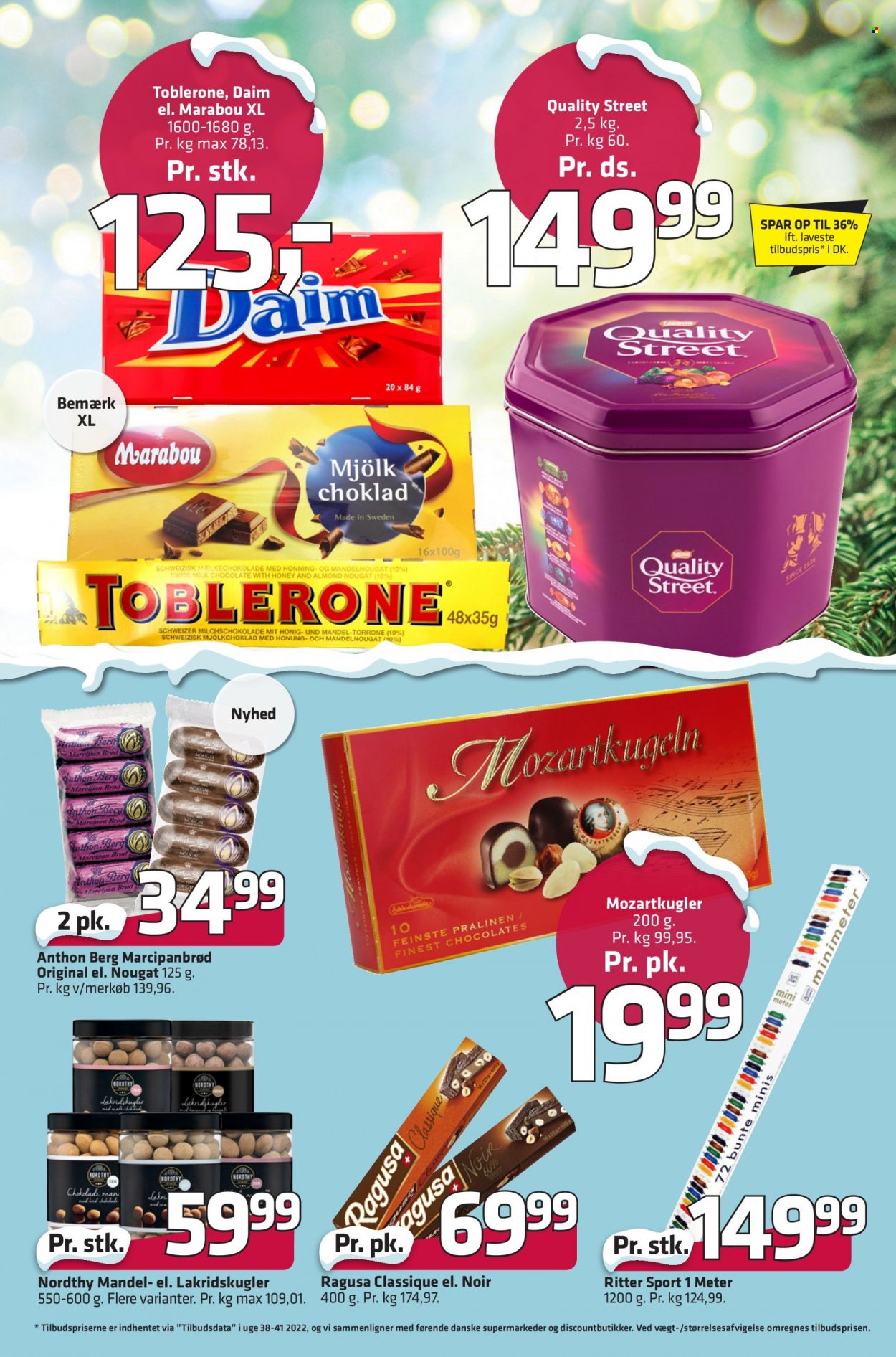 thumbnail - Fleggaard reklamblad - 30/11 2022 - 13/12 2022 - varor från reklamblad - bröd, mjölkchoklad, Ritter Sport, Anthon Berg, choklad, Toblerone, Via. Sida 7.