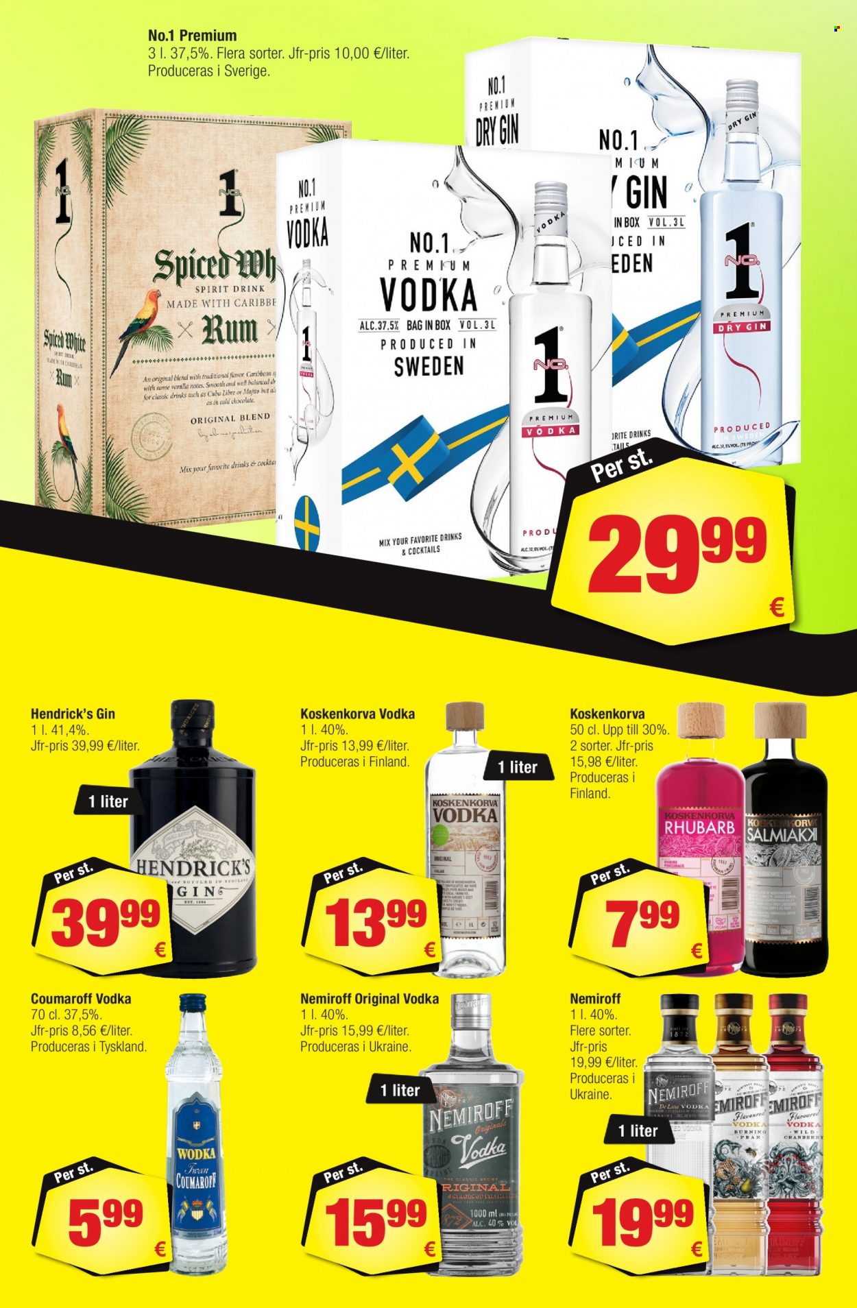 thumbnail - Calle reklamblad - 4/1 2023 - 21/2 2023 - varor från reklamblad - drink, Hendrick’s Gin, Vodka, gin, Koskenkorva, Cuba. Sida 6.