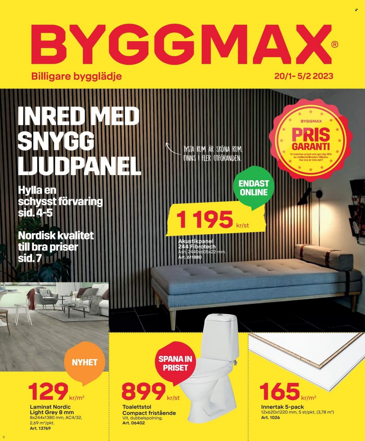 ByggMax reklamblad - 20/1 2023 - 5/2 2023 - varor från reklamblad - Hylla, toalettstol. Sida 1.