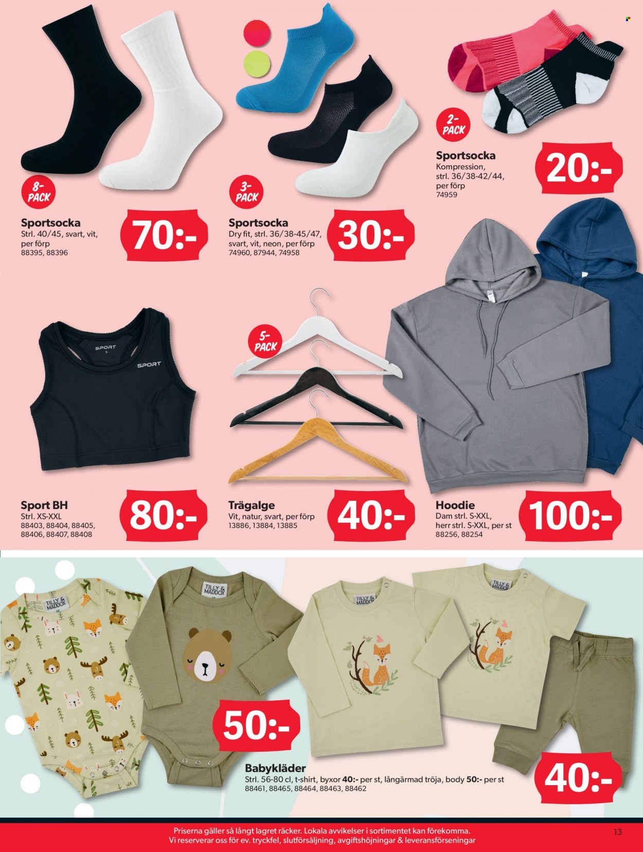 thumbnail - DollarStore reklamblad - varor från reklamblad - byxa, T-shirt, hoodie, tröja. Sida 13.