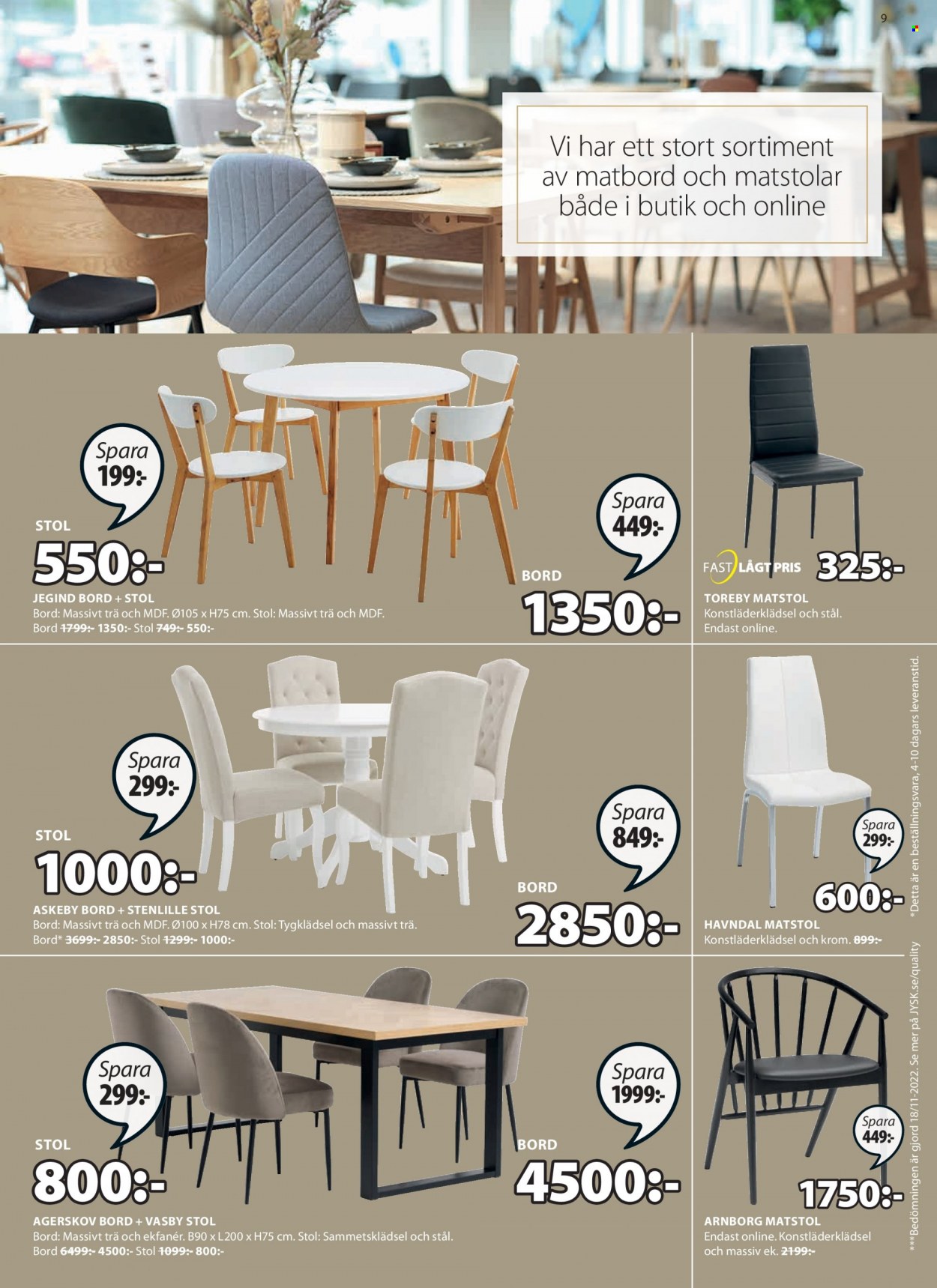 thumbnail - JYSK reklamblad - 30/1 2023 - 12/2 2023 - varor från reklamblad - bord, matbord, stol, matstol. Sida 9.