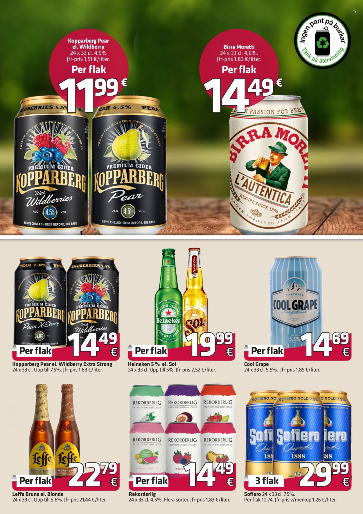 Fleggaard reklamblad - 22/2 2023 - 28/3 2023 - varor från reklamblad - Leffe, Kopparberg, öl, Heineken, Sofiero, äpplen, drink, cider, Cool Grape. Sida 4.