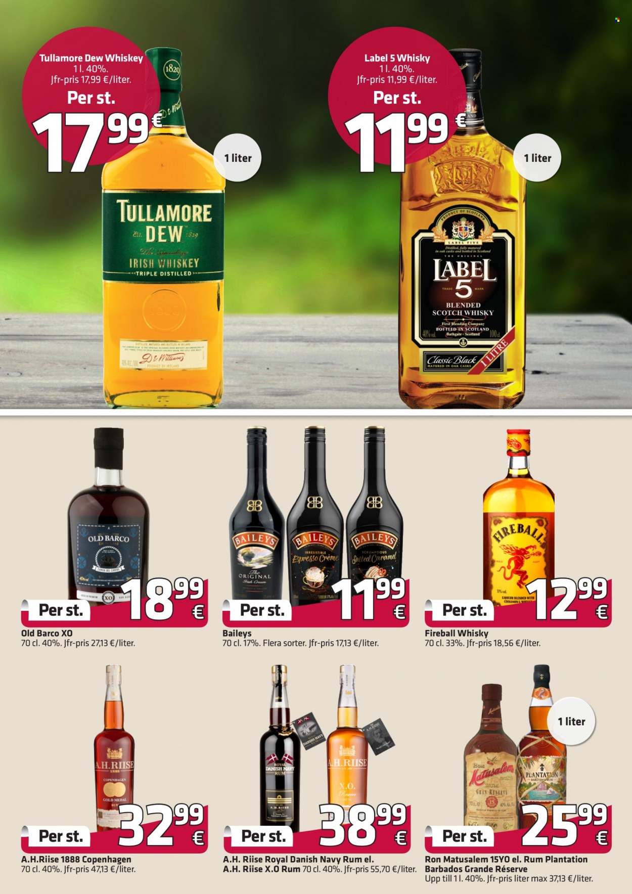 thumbnail - Fleggaard reklamblad - 22/2 2023 - 28/3 2023 - varor från reklamblad - whisky, liqueur, rum, Plantation, scotch whisky, Tullamore Dew, Irish Whiskey, Baileys, whiskey, Scotch. Sida 7.