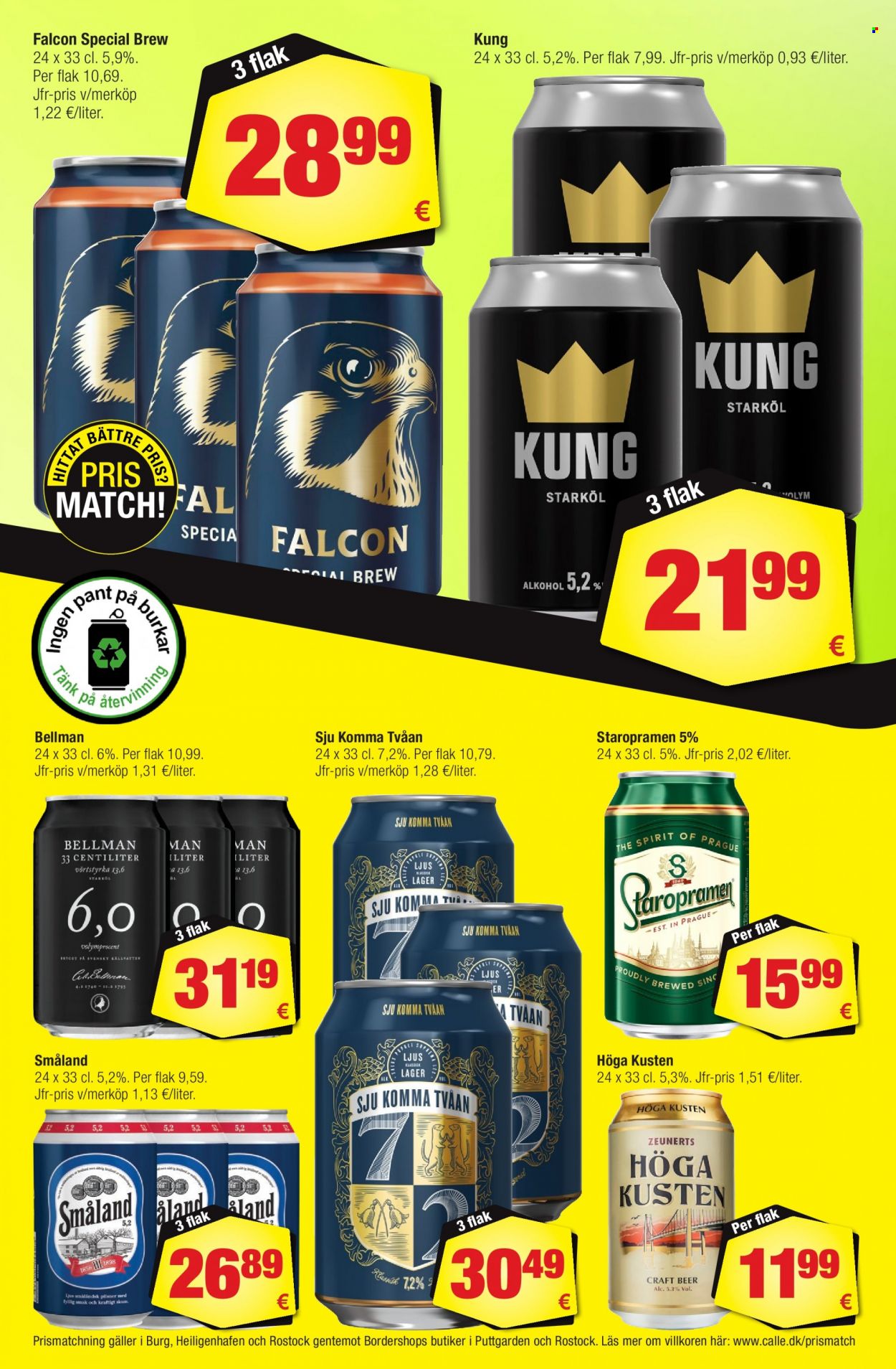 Calle reklamblad - 22/2 2023 - 28/3 2023 - varor från reklamblad - Bellman, Småland, starköl, Staropramen, Sju Komma Tvåan, Höga Kusten, Falcon. Sida 4.
