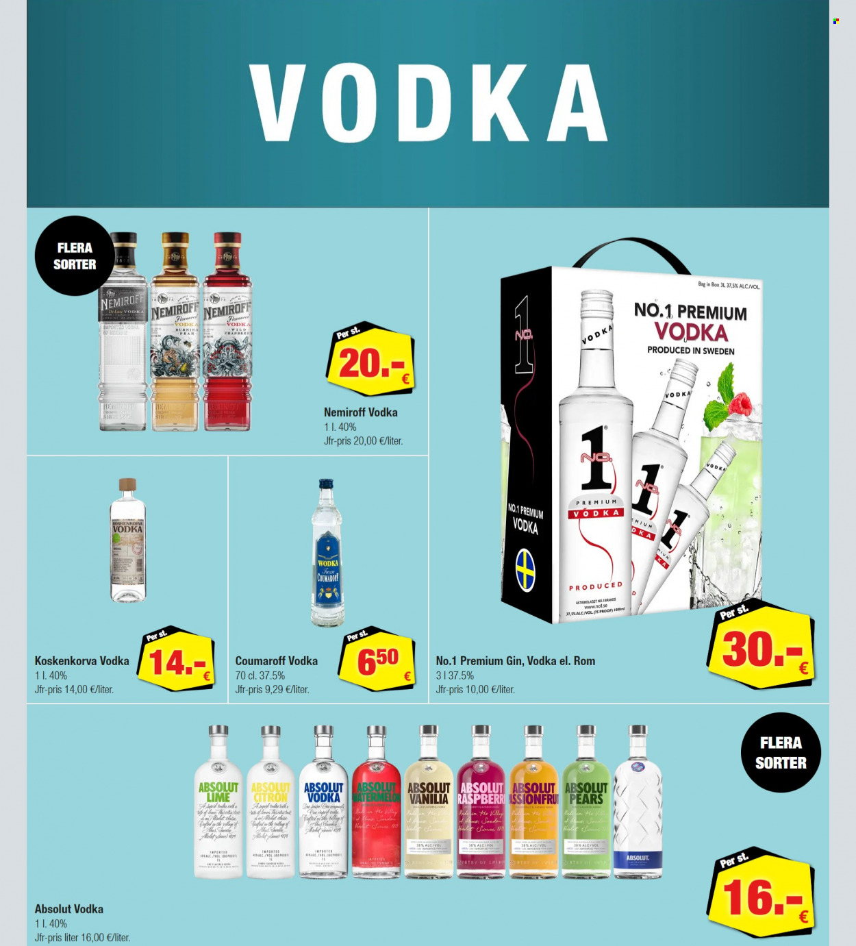 thumbnail - Calle reklamblad - 20/3 2023 - 6/6 2023 - varor från reklamblad - citroner, Vodka, Absolut, gin, Koskenkorva. Sida 4.
