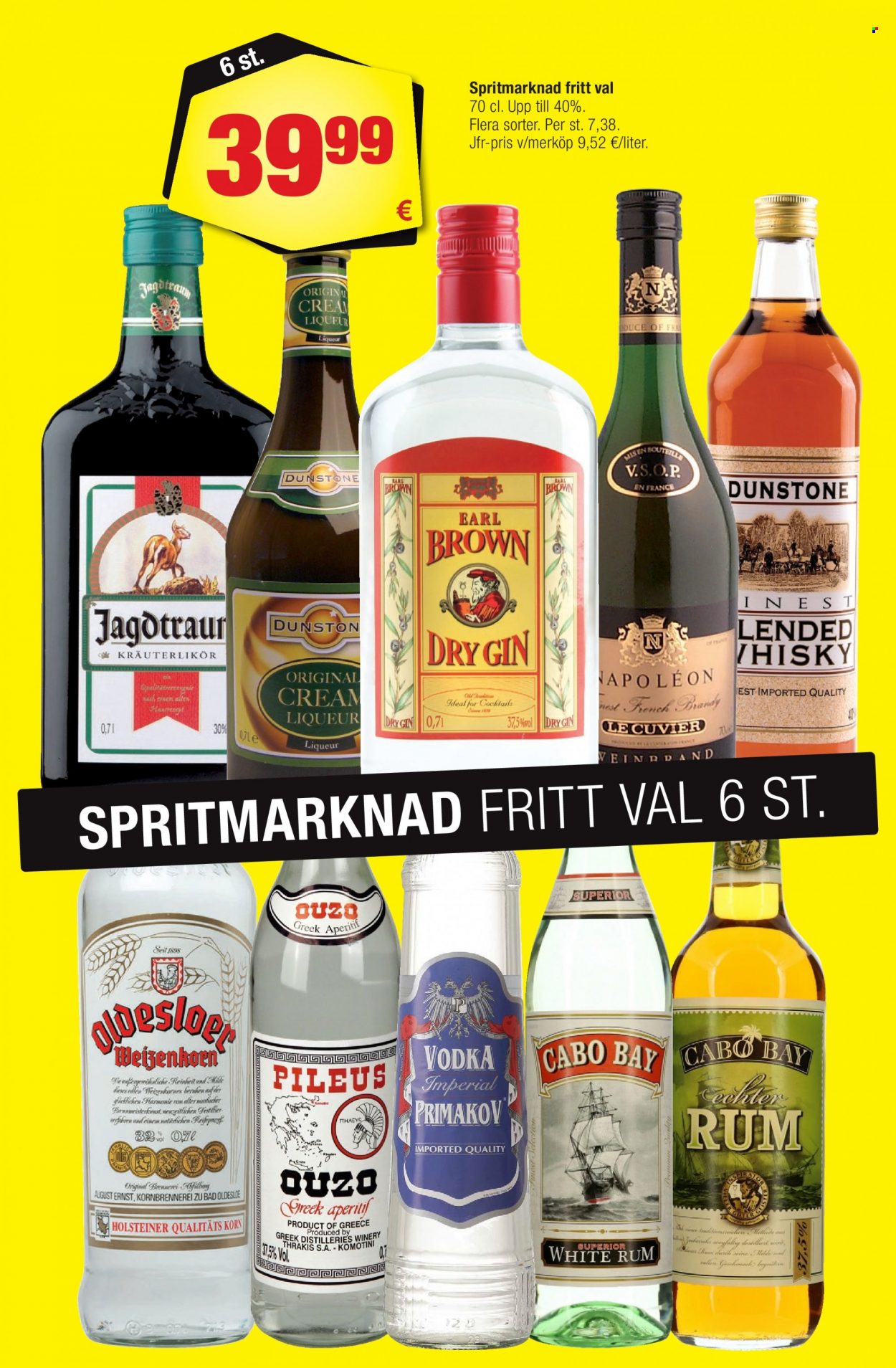 thumbnail - Calle reklamblad - 29/3 2023 - 2/5 2023 - varor från reklamblad - whisky, brandy, liqueur, ouzo, rum, Vodka, gin, cream liqueur. Sida 17.
