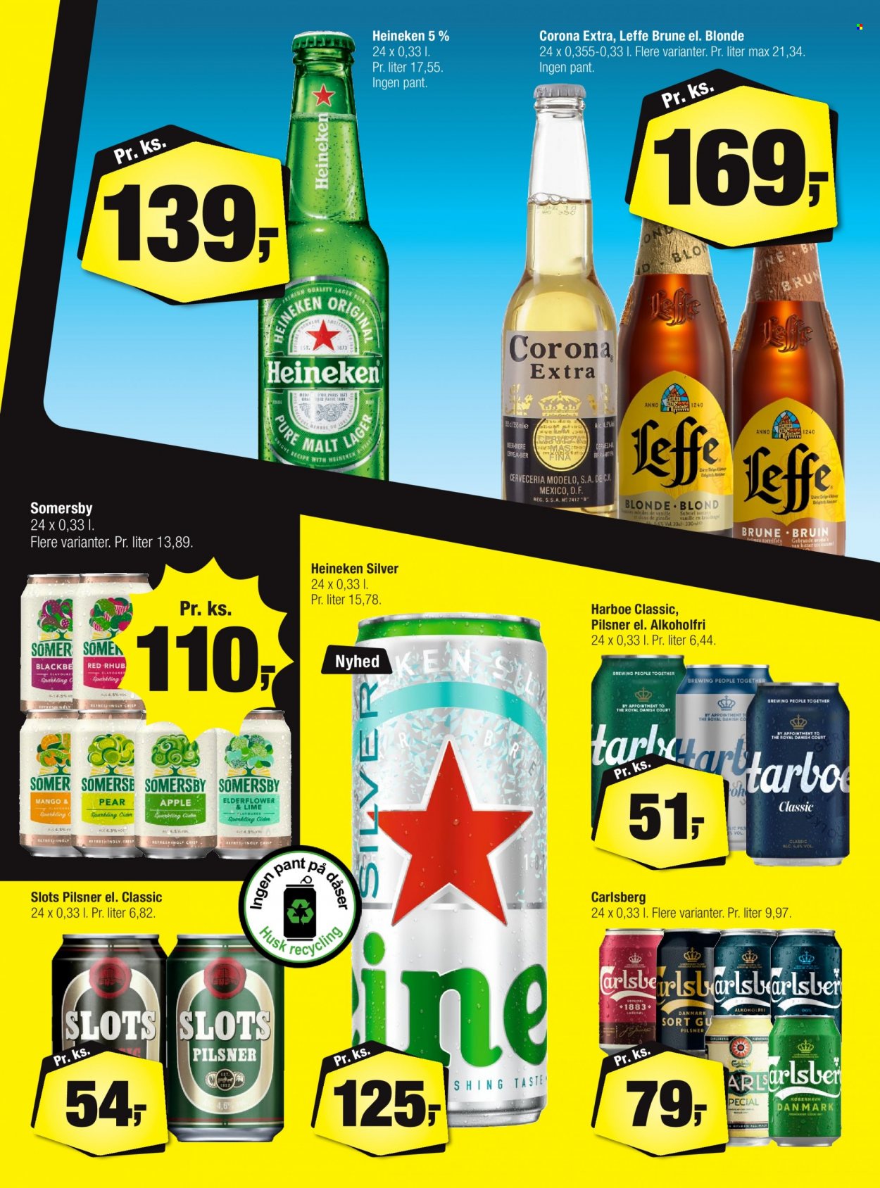 thumbnail - Calle reklamblad - 7/6 2023 - 27/6 2023 - varor från reklamblad - Carlsberg, Corona, Harboe, Leffe, öl, Heineken, Somersby, cider. Sida 21.