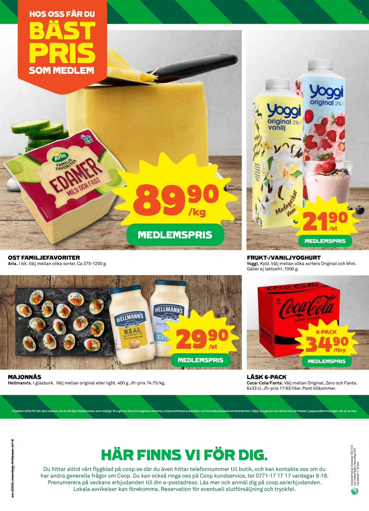 thumbnail - Coop Konsum reklamblad - 5/6 2023 - 11/6 2023 - varor från reklamblad - ost, Arla, Yoggi, mayonnaise, Hellmann's, majonnäs, Fanta, Coca-Cola. Sida 8.