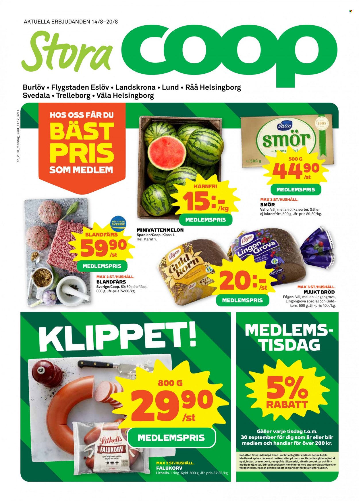 Coop reklamblad - 14/8 2023 - 20/8 2023. Sida 1