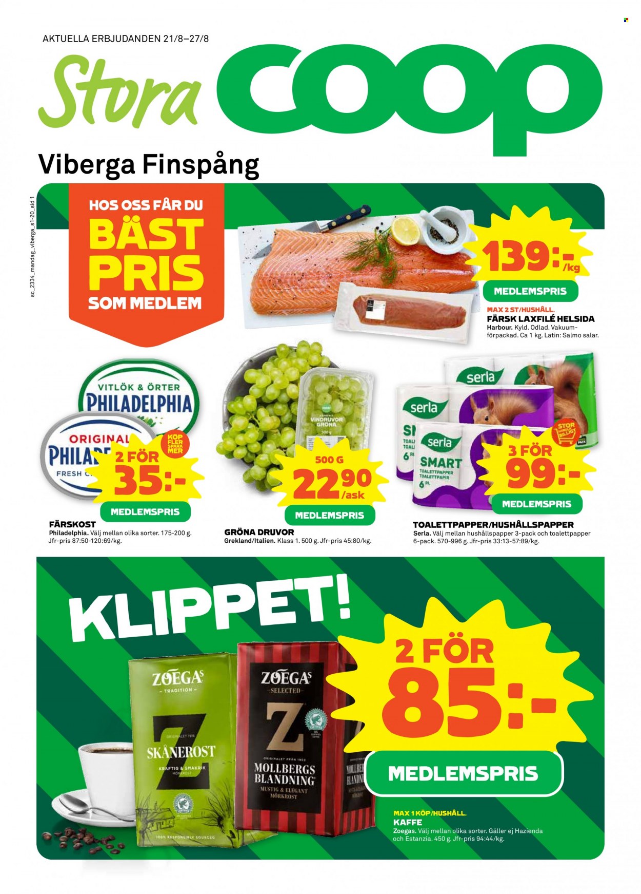 Stora Coop reklamblad - 21/8 2023 - 27/8 2023. Sida 1