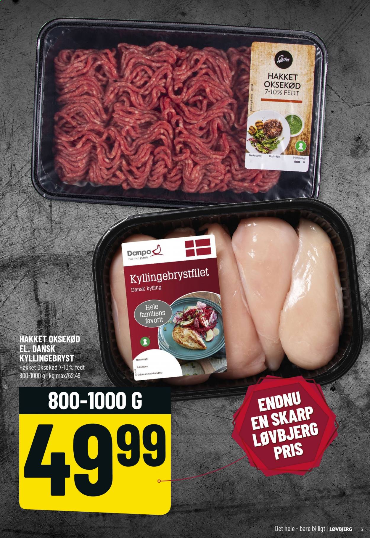thumbnail - Løvbjerg tilbud  - 1.5.2021 - 6.5.2021 - tilbudsprodukter - hakket oksekød, kylling, kyllingebrystfilet. Side 3.