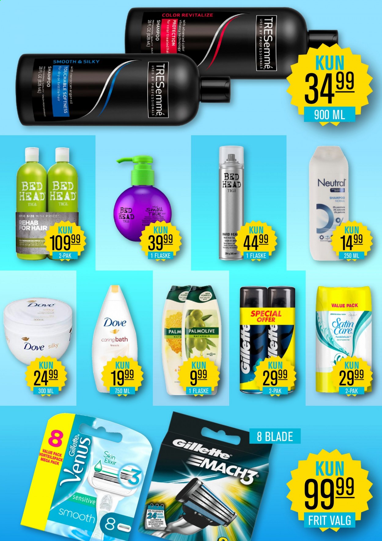 thumbnail - Priss tilbud  - tilbudsprodukter - Dove, Palmolive, shampoo, Tigi, TRESemmé, gillette, Venus. Side 28.