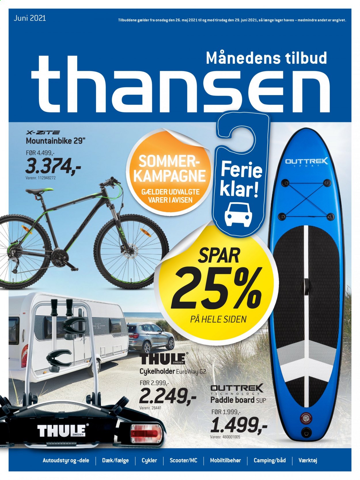 thumbnail - Thansen tilbud  - 26.5.2021 - 29.6.2021 - tilbudsprodukter - cykel, mountainbike. Side 1.