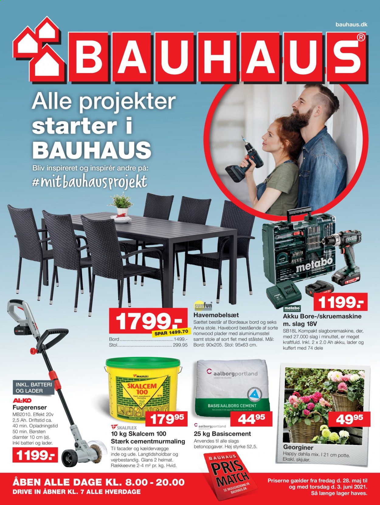 thumbnail - Bauhaus tilbud  - 28.5.2021 - 3.6.2021 - tilbudsprodukter - bord, stol, skruemaskine. Side 1.