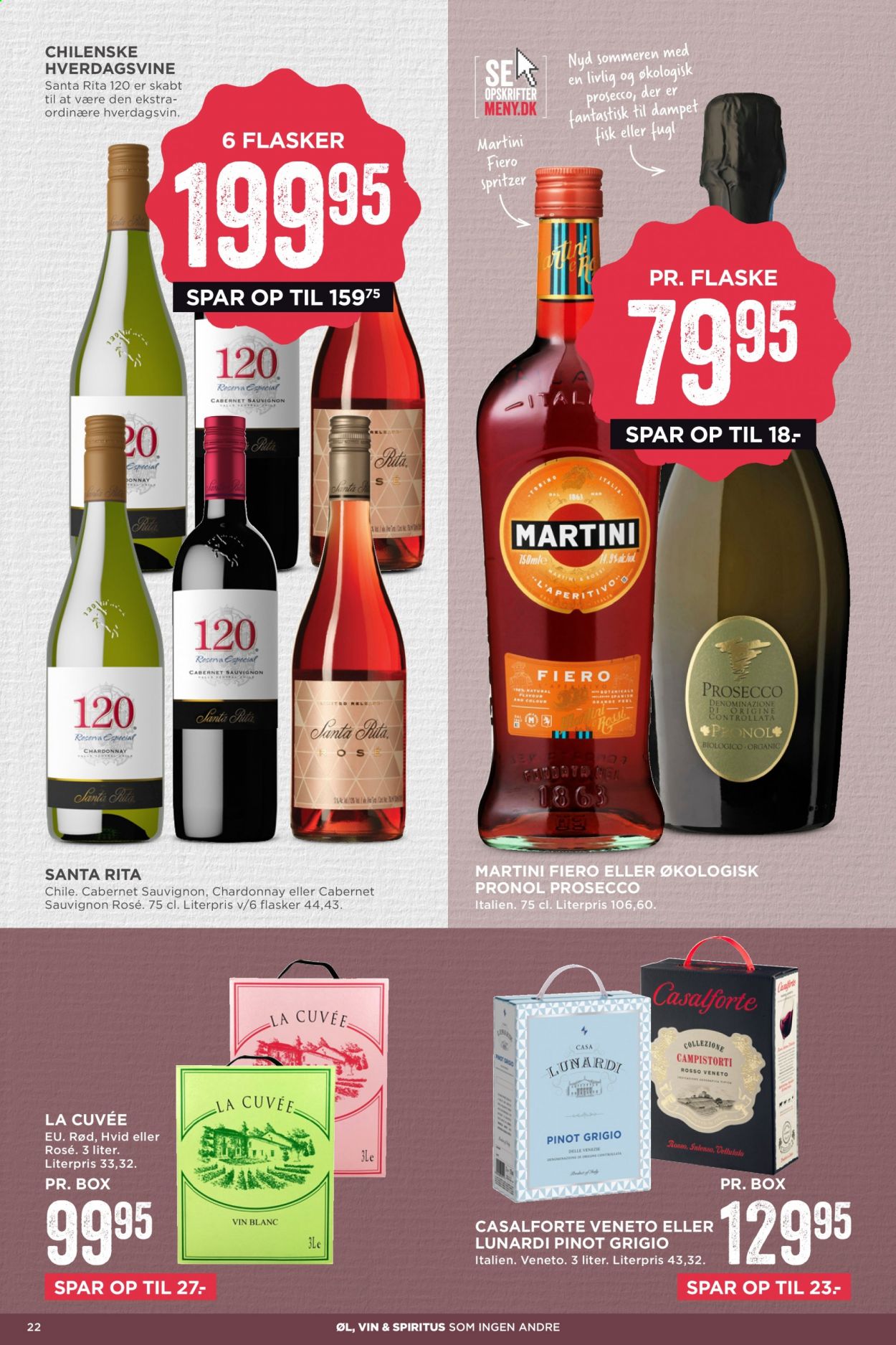 thumbnail - MENY tilbud  - 11.6.2021 - 17.6.2021 - tilbudsprodukter - Cabernet Sauvignon, Chardonnay, prosecco, vin, Martini, spiritus. Side 22.