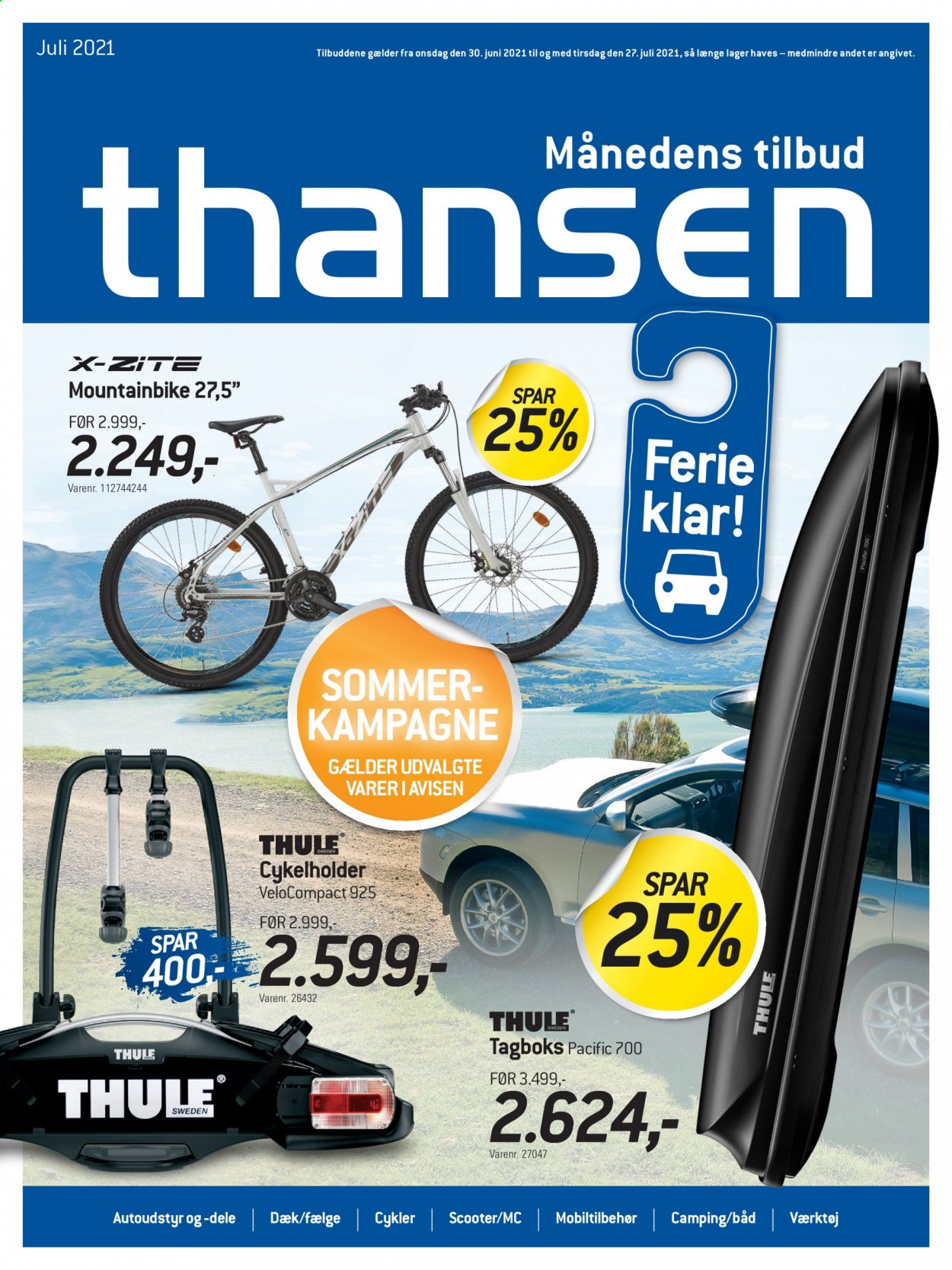 thumbnail - Thansen tilbud  - 30.6.2021 - 27.7.2021 - tilbudsprodukter - cykel, mountainbike. Side 1.