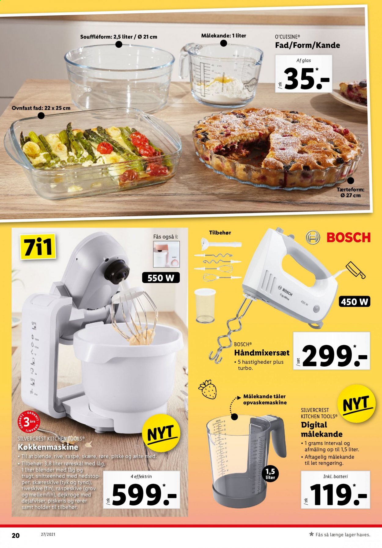 thumbnail - Lidl tilbud  - 4.7.2021 - 10.7.2021 - tilbudsprodukter - Bosch, glas, opvaskemaskine, blender, køkkenmaskine. Side 20.