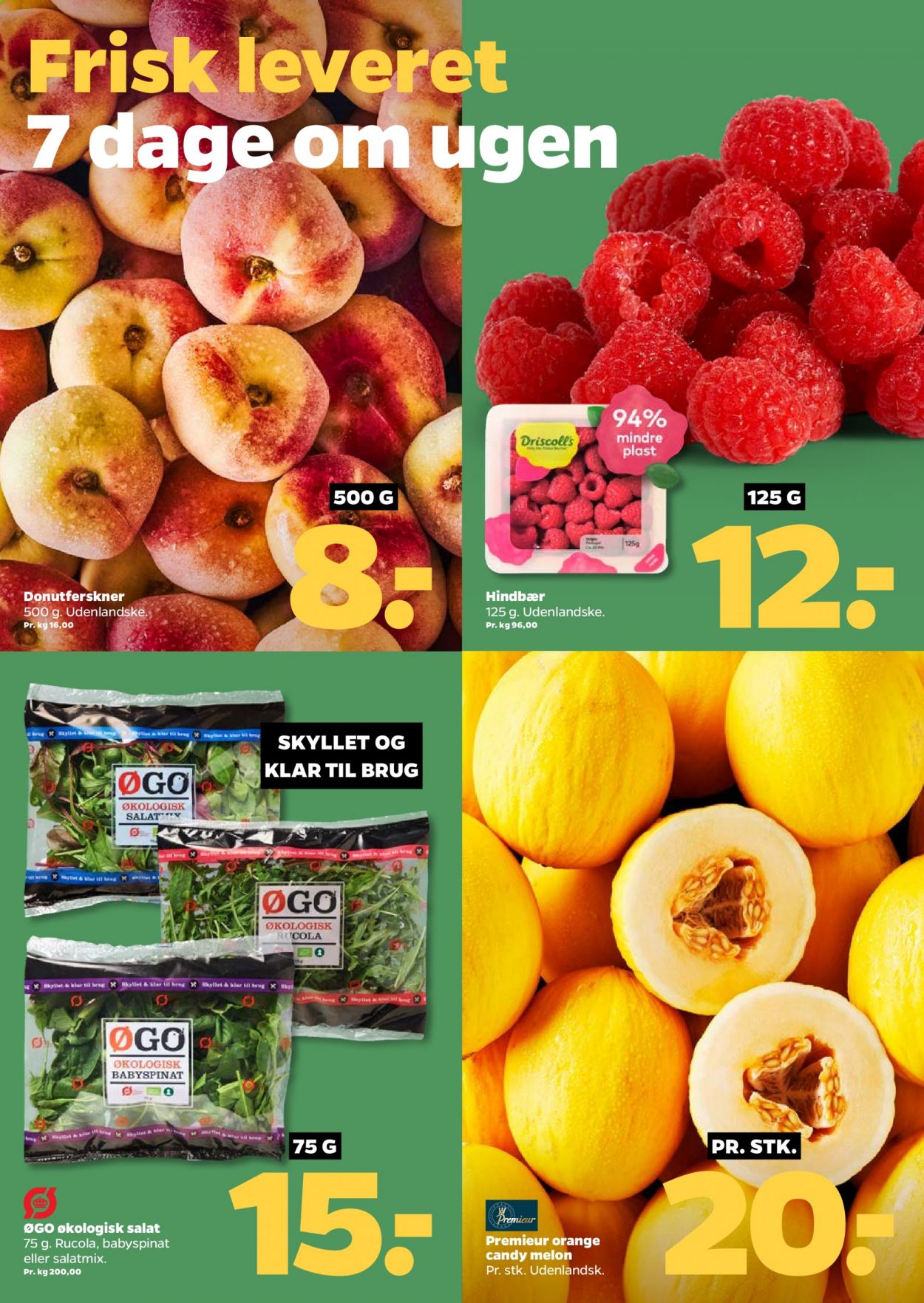thumbnail - Netto tilbud  - 17.7.2021 - 23.7.2021 - tilbudsprodukter - hindbær, melon, rucola, salat. Side 8.