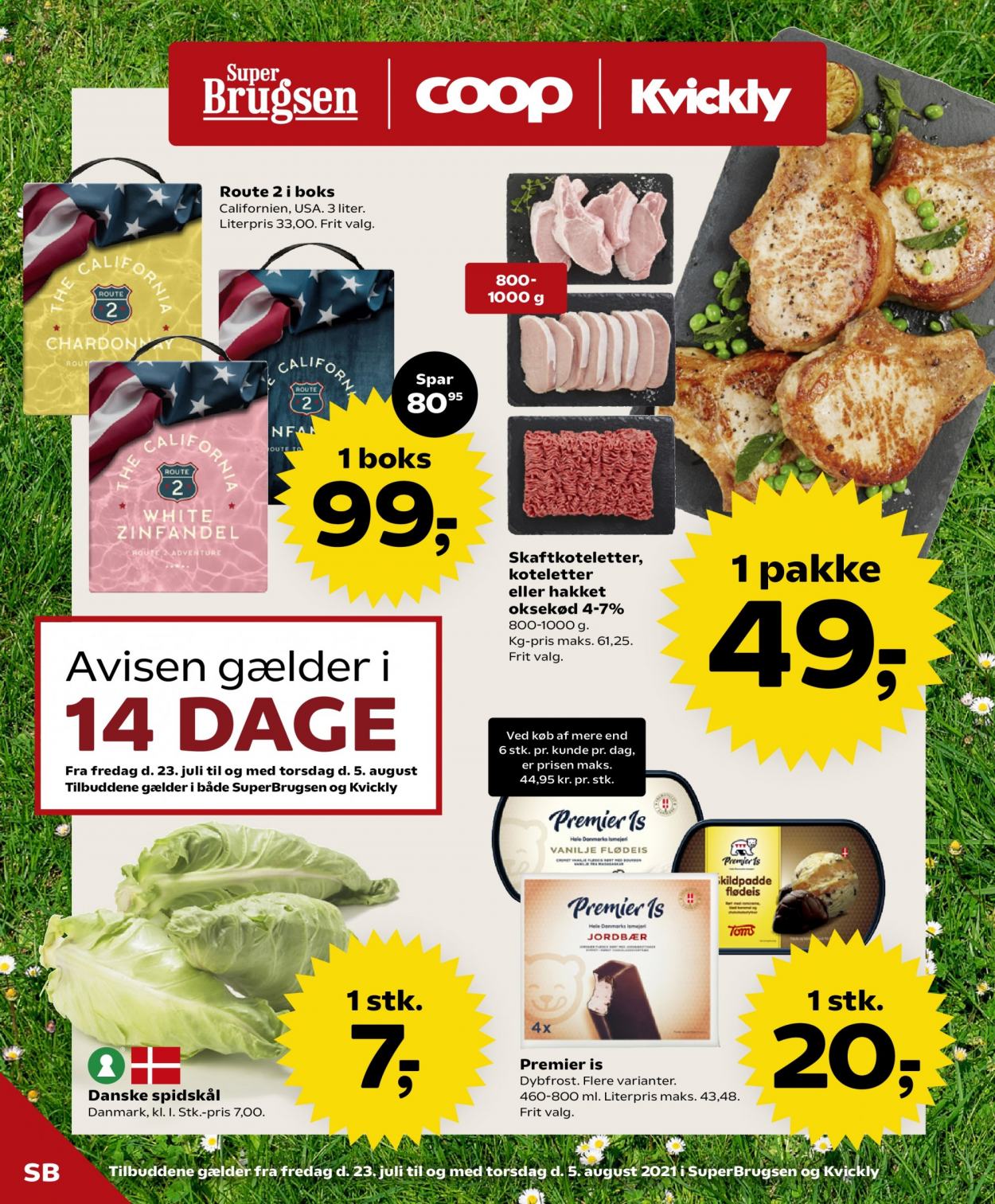 thumbnail - SuperBrugsen tilbud  - 23.7.2021 - 5.8.2021 - tilbudsprodukter - jordbær, spidskål, Toms, vanilje, Zinfandel. Side 1.