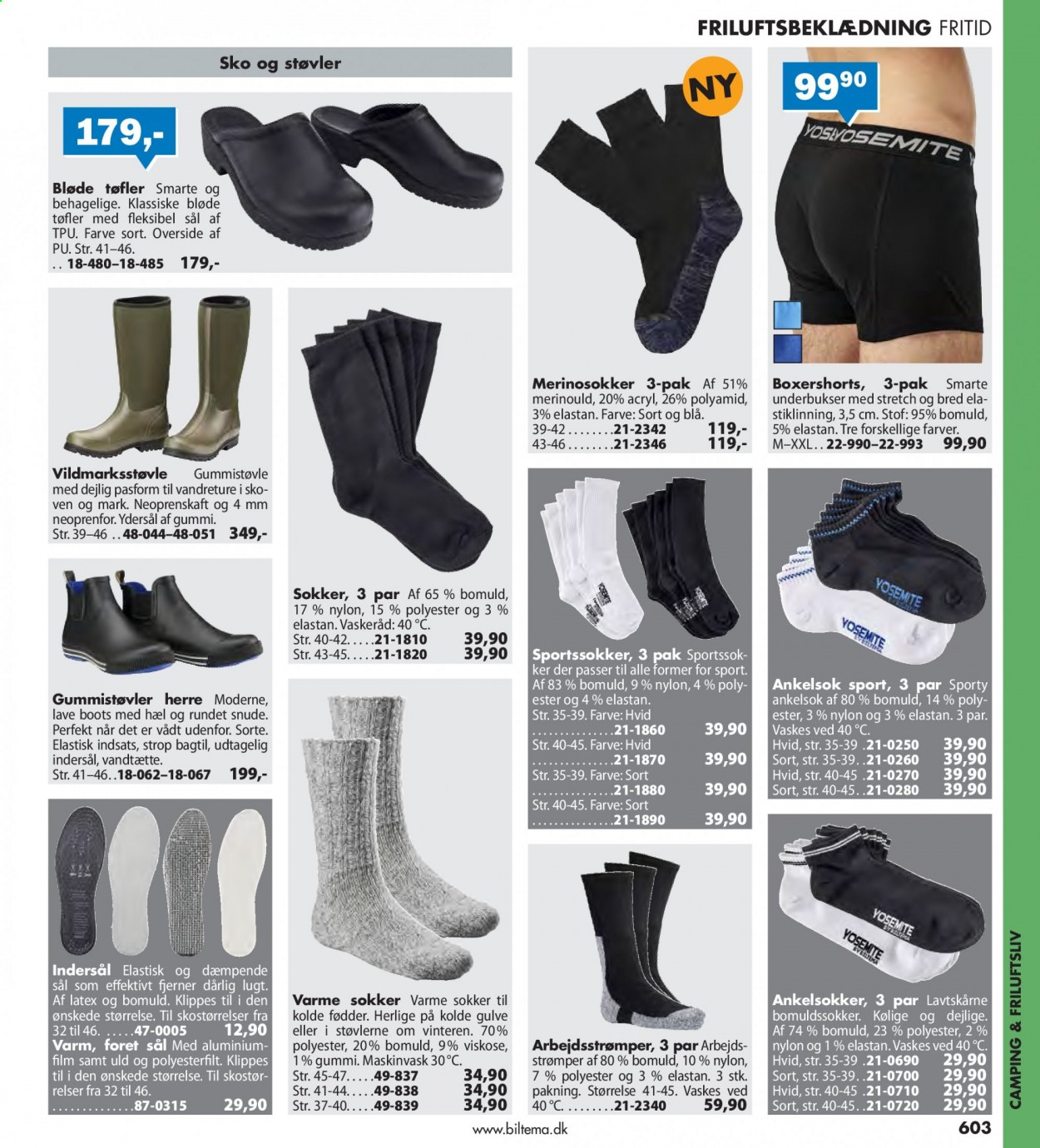 thumbnail - Biltema tilbud  - tilbudsprodukter - boxer short, sokker, strømper, gummistøvle, sko, støvler. Side 603.