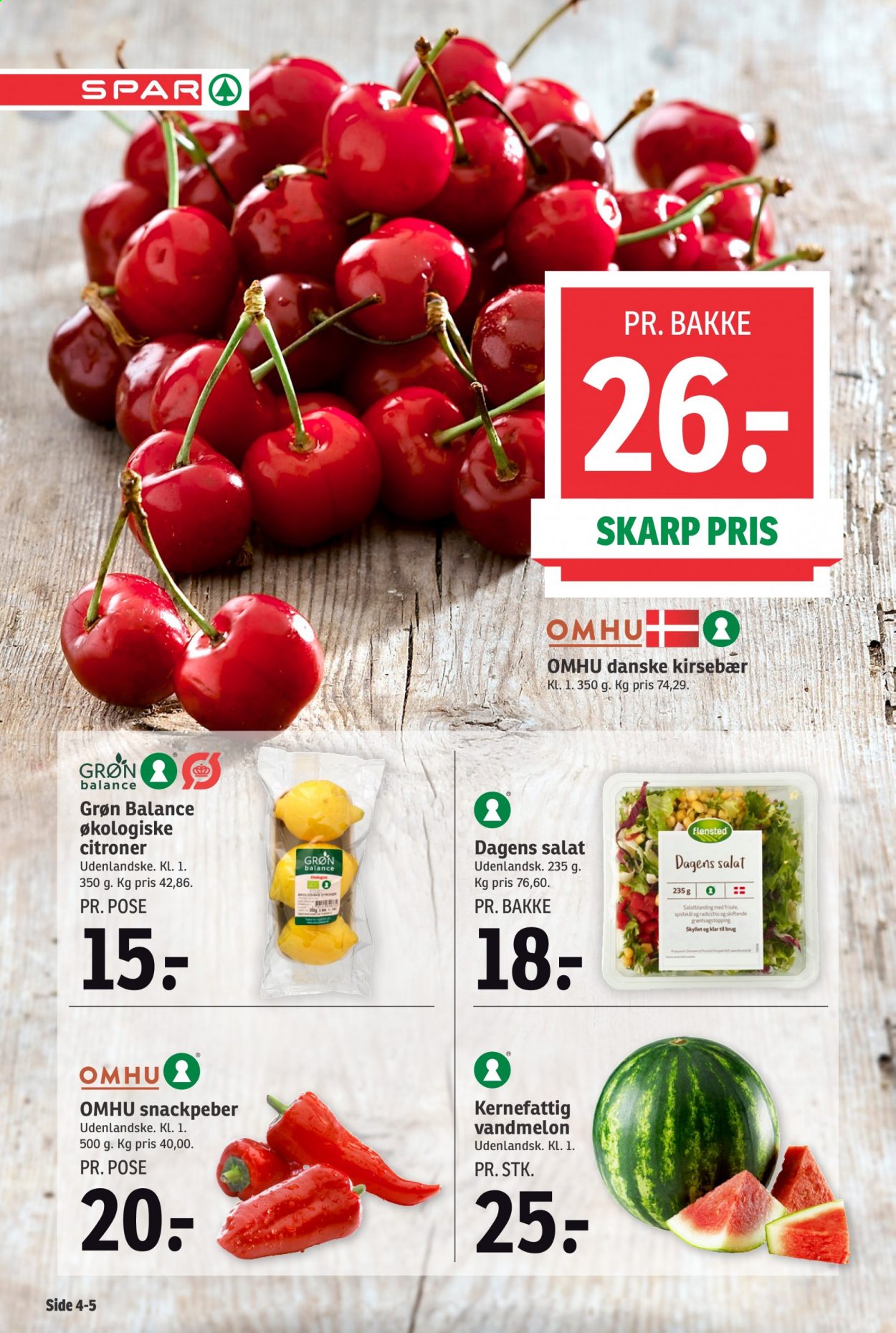 thumbnail - SPAR tilbud  - 7.8.2021 - 13.8.2021 - tilbudsprodukter - kirsebær, vandmelon, frisée, radicchio, spidskål, salat. Side 4.