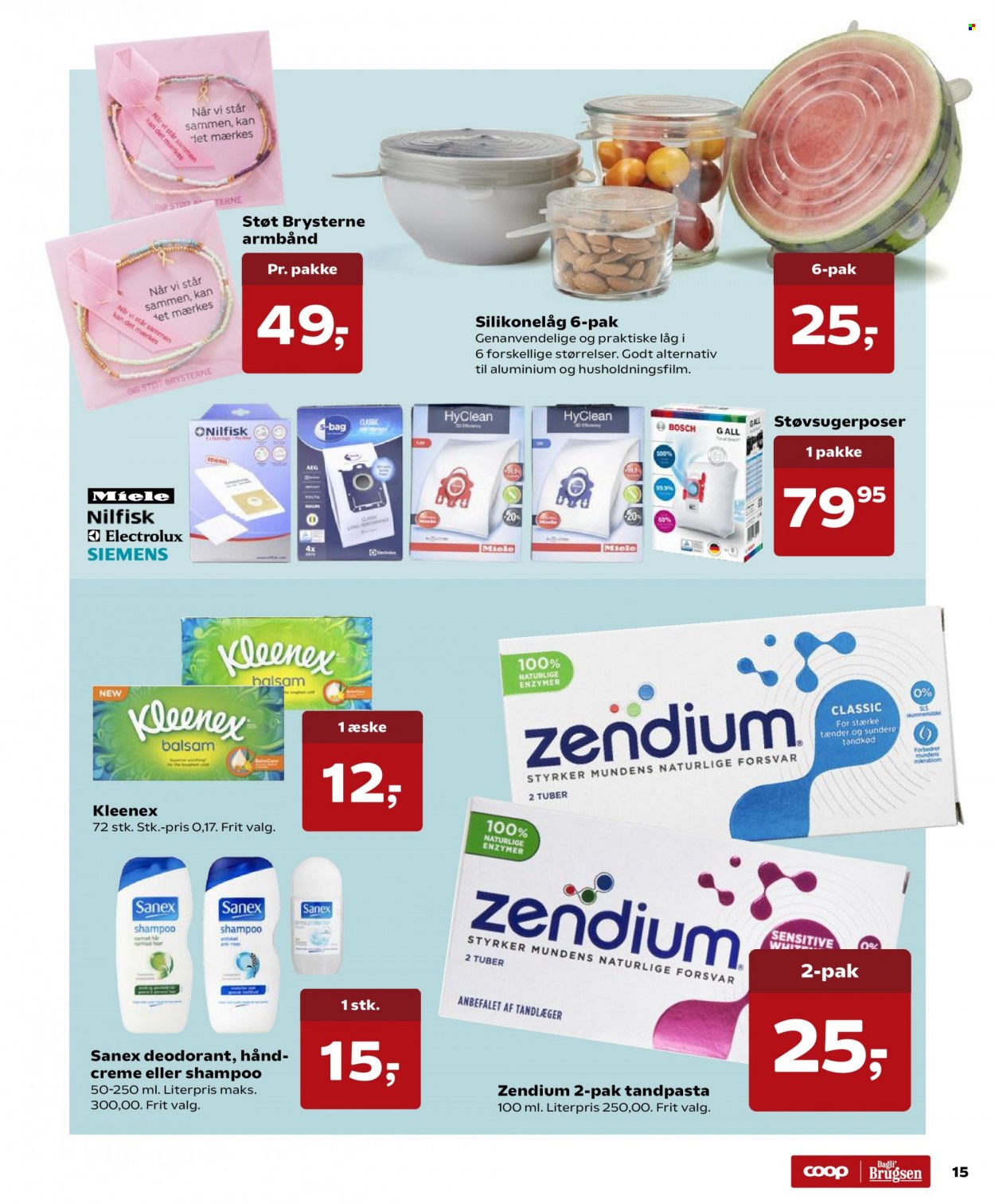 thumbnail - Dagli'Brugsen tilbud  - 10.9.2021 - 23.9.2021 - tilbudsprodukter - kleenex, shampoo, Zendium. Side 15.
