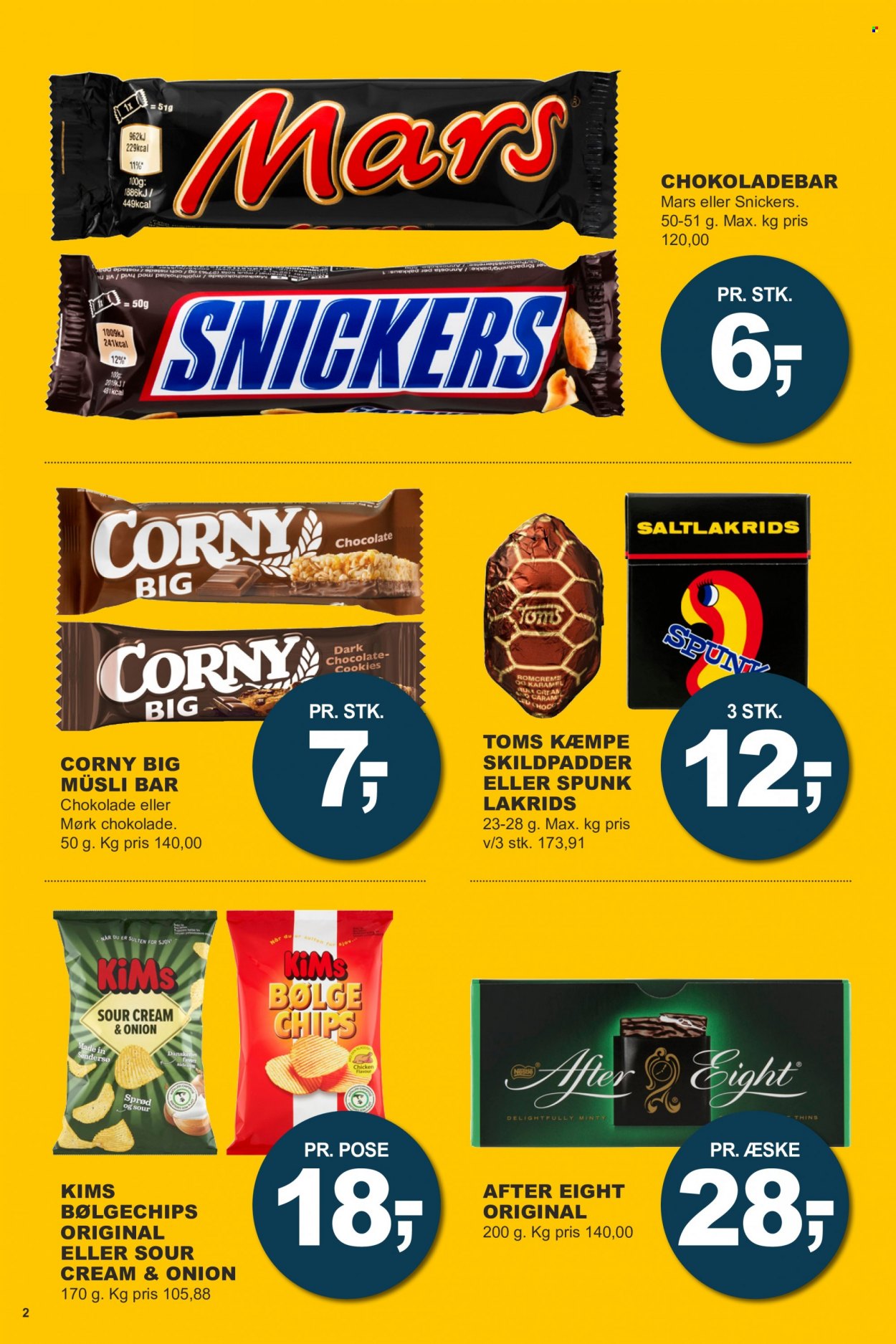 thumbnail - Let-Køb tilbud  - 13.9.2021 - 26.9.2021 - tilbudsprodukter - After Eight, cookies, chokolade, karamel, lakrids, Snickers, Toms, chokoladebar, Mars, chips, Corny, müsli, müsli bar. Side 2.