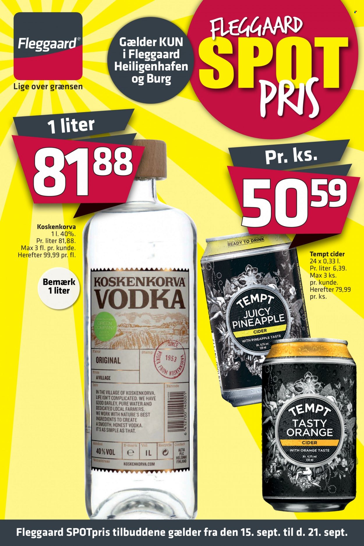 thumbnail - Fleggaard tilbud  - 15.9.2021 - 21.9.2021 - tilbudsprodukter - cider, vodka. Side 1.