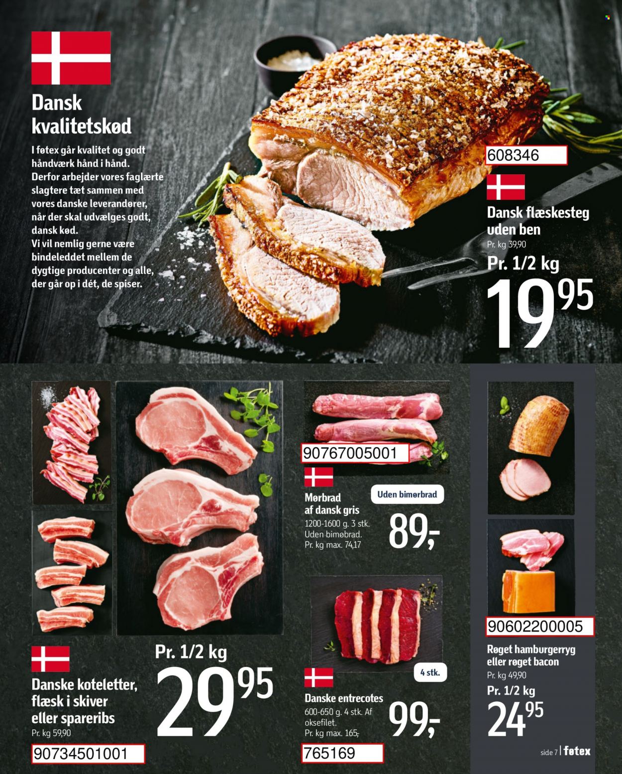 thumbnail - føtex tilbud  - 19.9.2021 - 23.9.2021 - tilbudsprodukter - entrecôte, mørbrad, oksefilet, koteletter, hamburgerryg, spareribs, flæskesteg, dansk gris, bacon. Side 25.