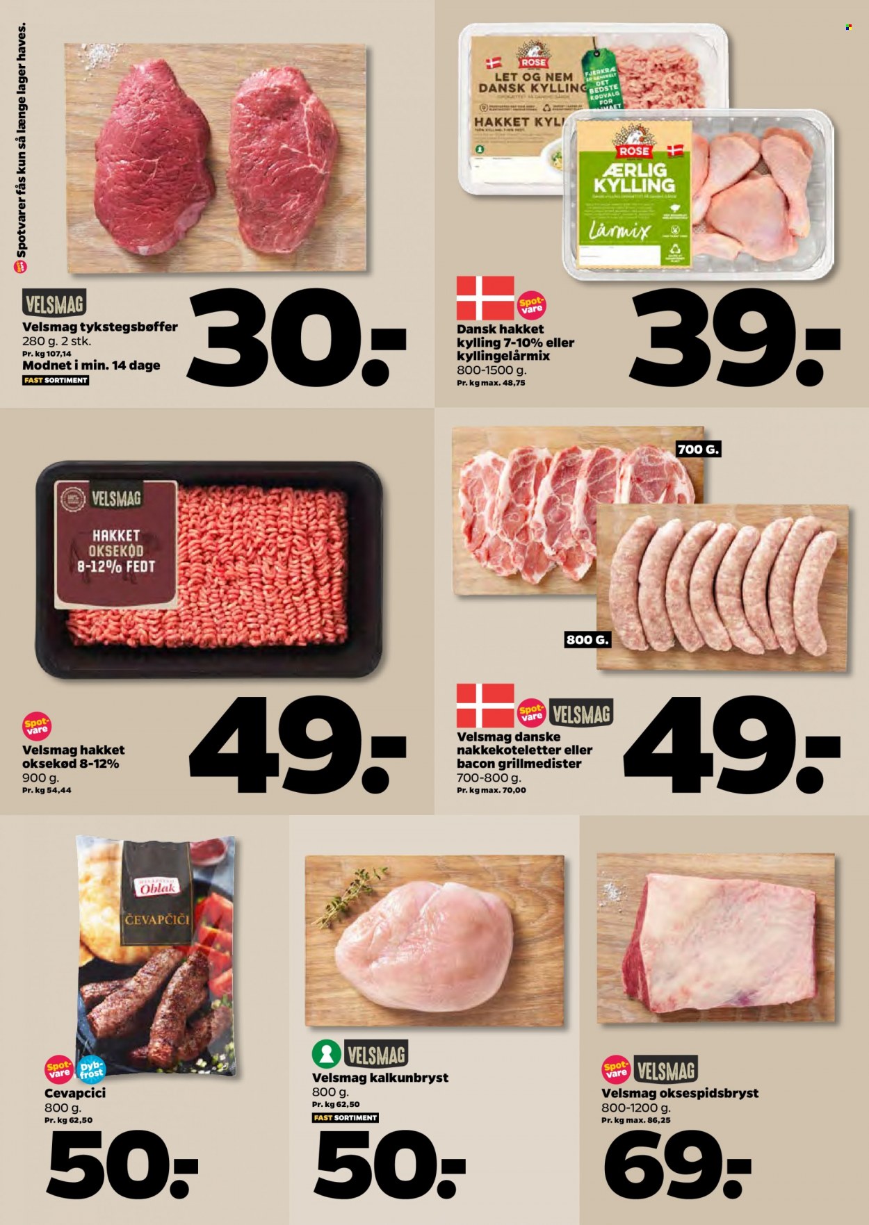 thumbnail - Netto tilbud  - 18.9.2021 - 24.9.2021 - tilbudsprodukter - hakket oksekød, tykstegsbøf, koteletter, oksekød, nakkekoteletter, kalkunbryst, kylling, kyllingeoverlår, kyllingeunderlår, lårmix af kyllling, bacon. Side 10.
