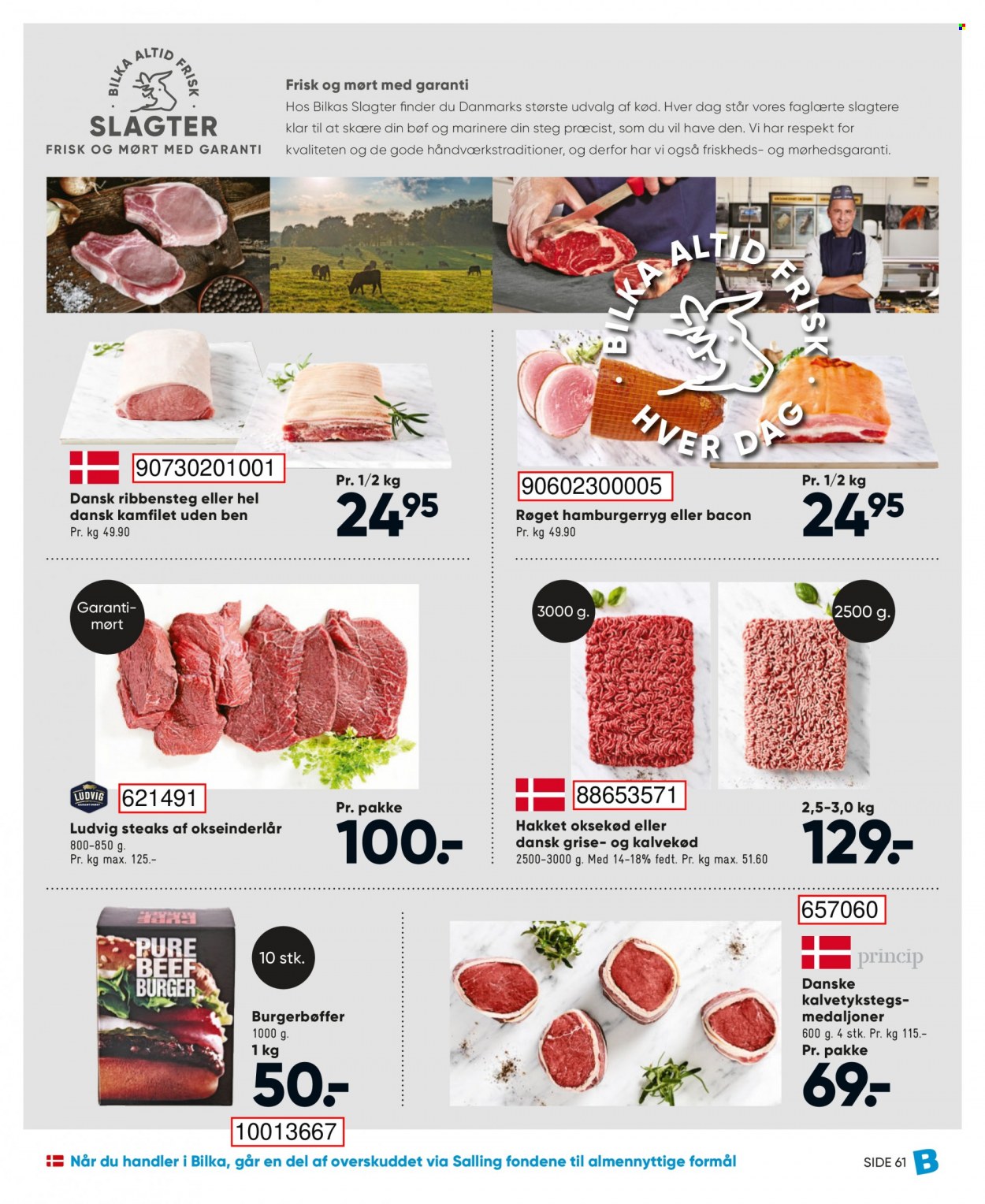 thumbnail - Bilka tilbud  - 24.9.2021 - 30.9.2021 - tilbudsprodukter - hakket oksekød, kalvekød, okseinderlår, oksekød, hamburgerryg, dansk gris, burgerbøffer, bacon. Side 77.